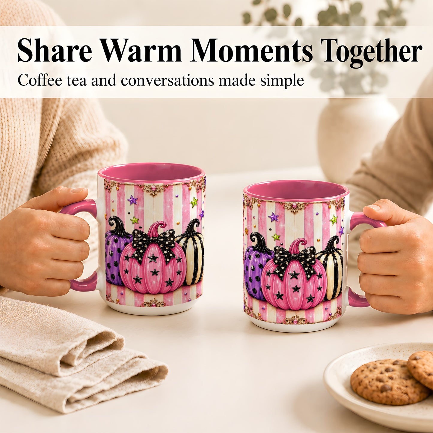 #pl[15oz|Pink] Pink Pumpkin Coffee Mug, Halloween Pumpkin Mug, Ceramic Cup