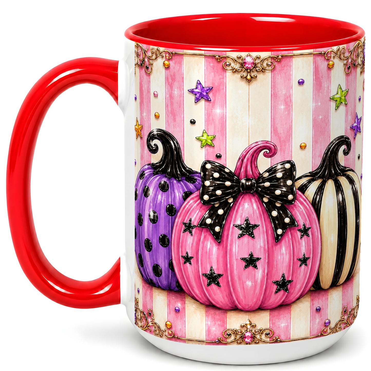 #pl[15oz|Red] Pink Pumpkin Coffee Mug, Halloween Pumpkin Mug, Ceramic Cup
