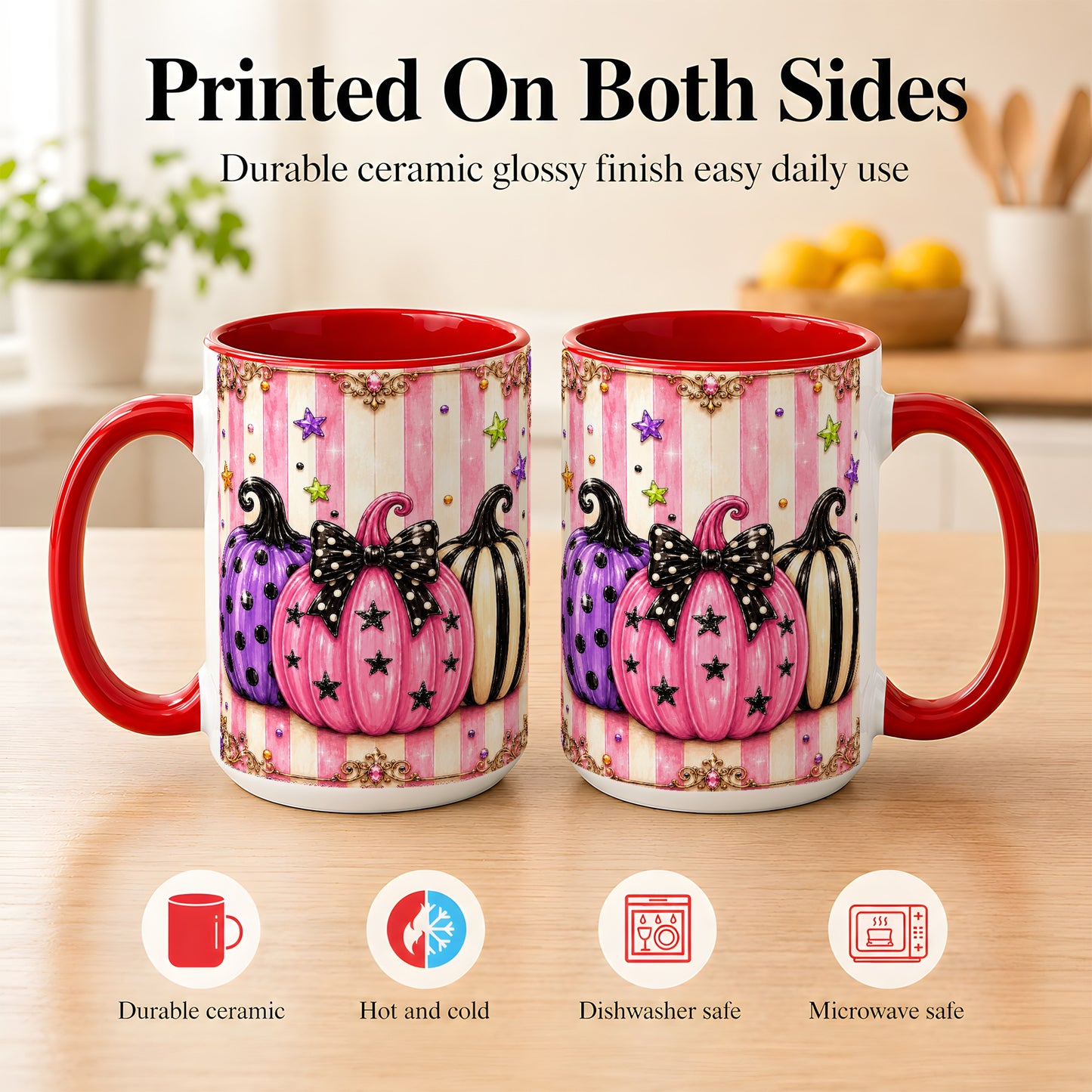 #pl[15oz|Red] Pink Pumpkin Coffee Mug, Halloween Pumpkin Mug, Ceramic Cup