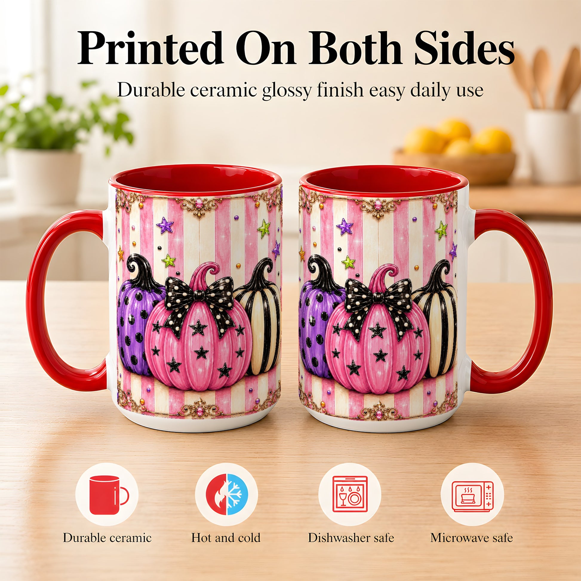 #pl[15oz|Red] Pink Pumpkin Coffee Mug, Halloween Pumpkin Mug, Ceramic Cup
