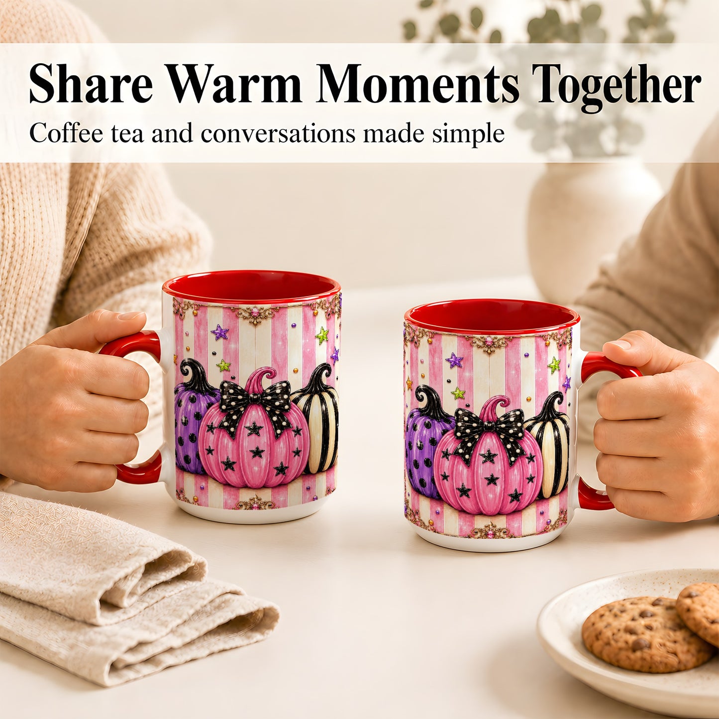 #pl[15oz|Red] Pink Pumpkin Coffee Mug, Halloween Pumpkin Mug, Ceramic Cup