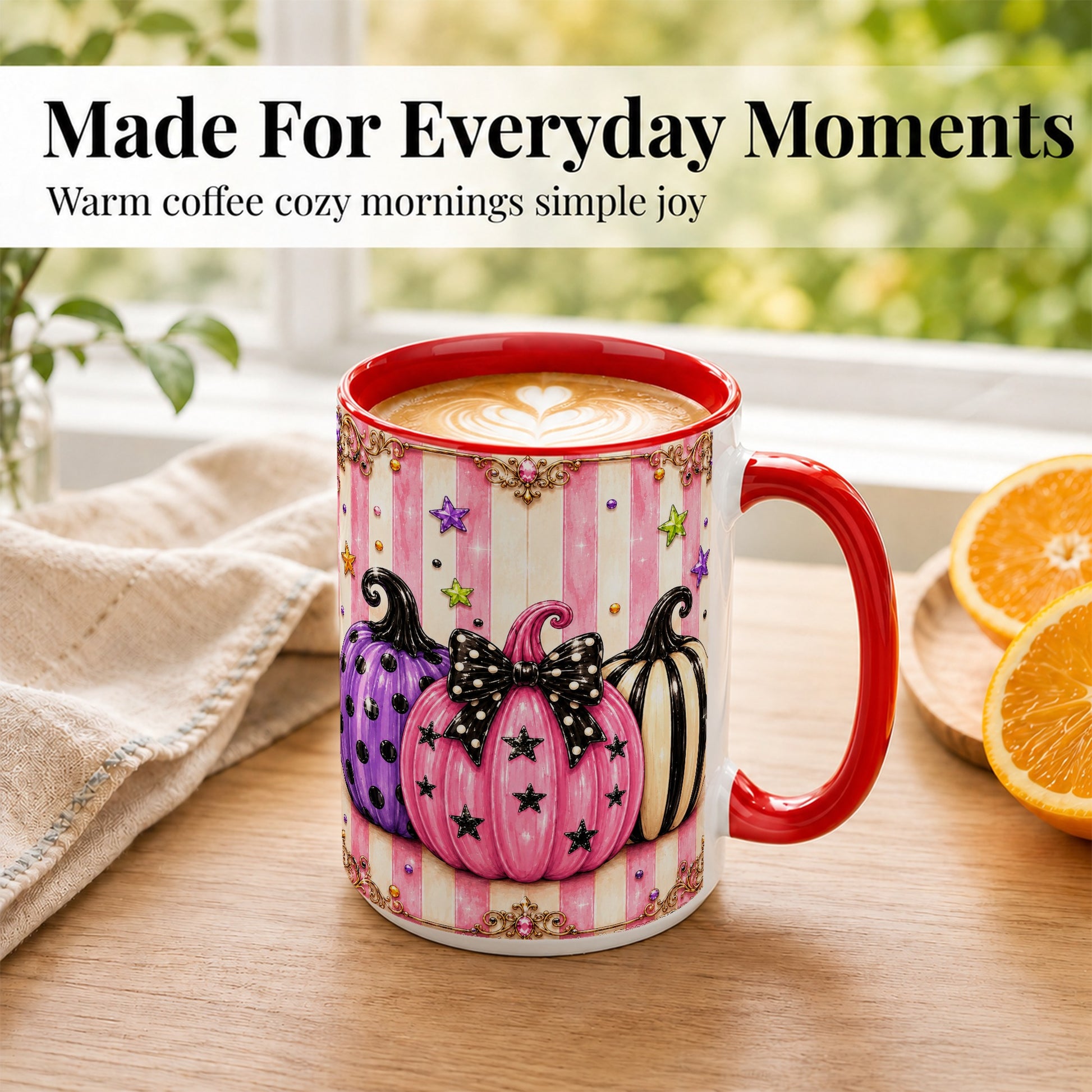 #pl[15oz|Red] Pink Pumpkin Coffee Mug, Halloween Pumpkin Mug, Ceramic Cup