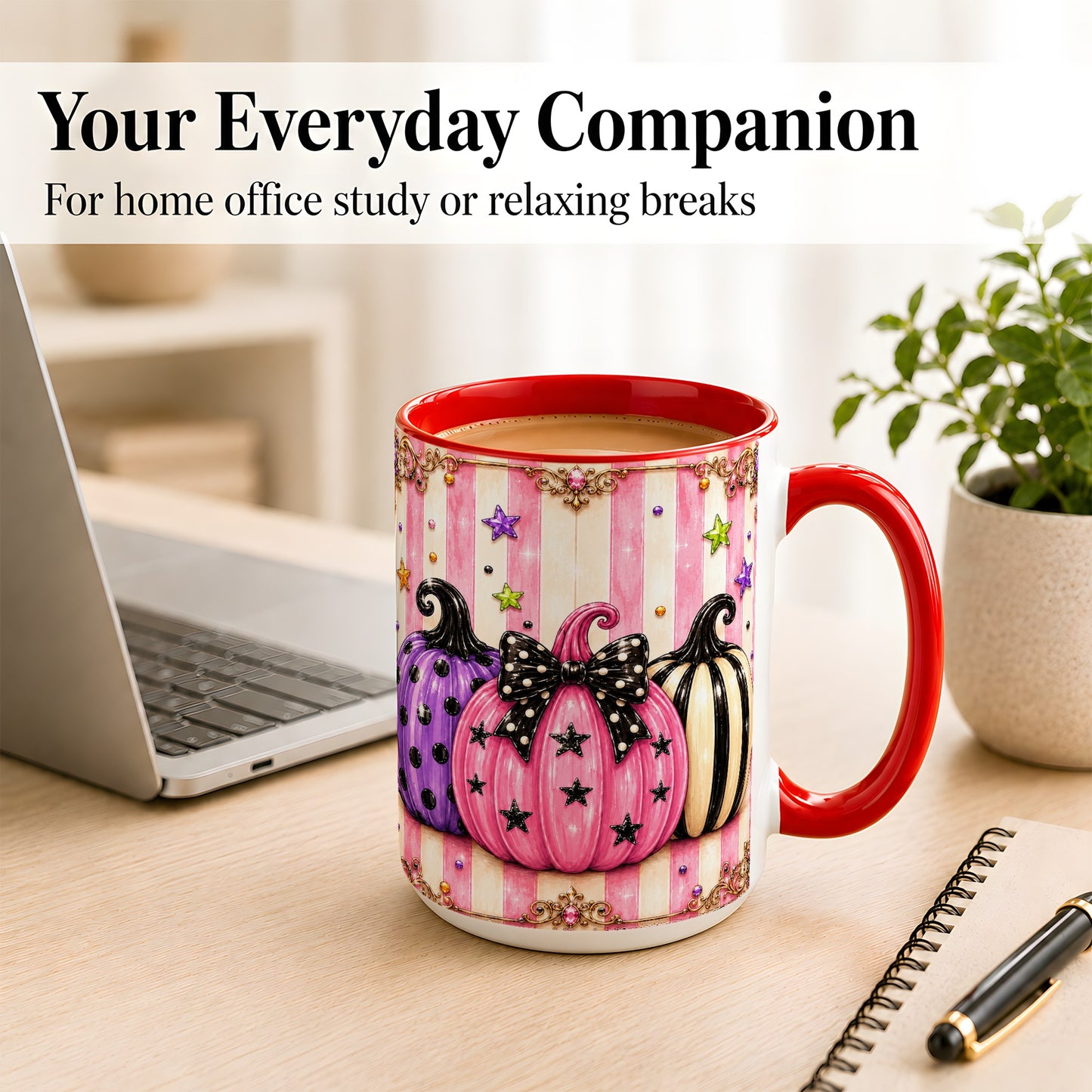 #pl[15oz|Red] Pink Pumpkin Coffee Mug, Halloween Pumpkin Mug, Ceramic Cup