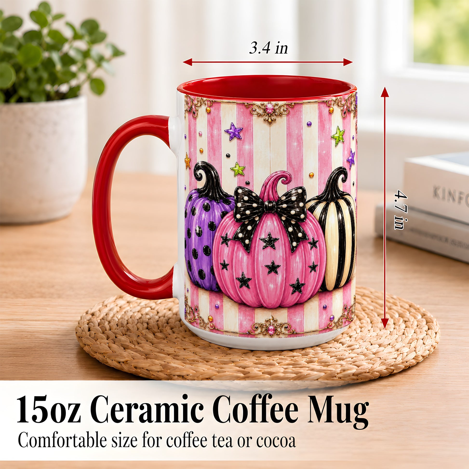#pl[15oz|Red] Pink Pumpkin Coffee Mug, Halloween Pumpkin Mug, Ceramic Cup