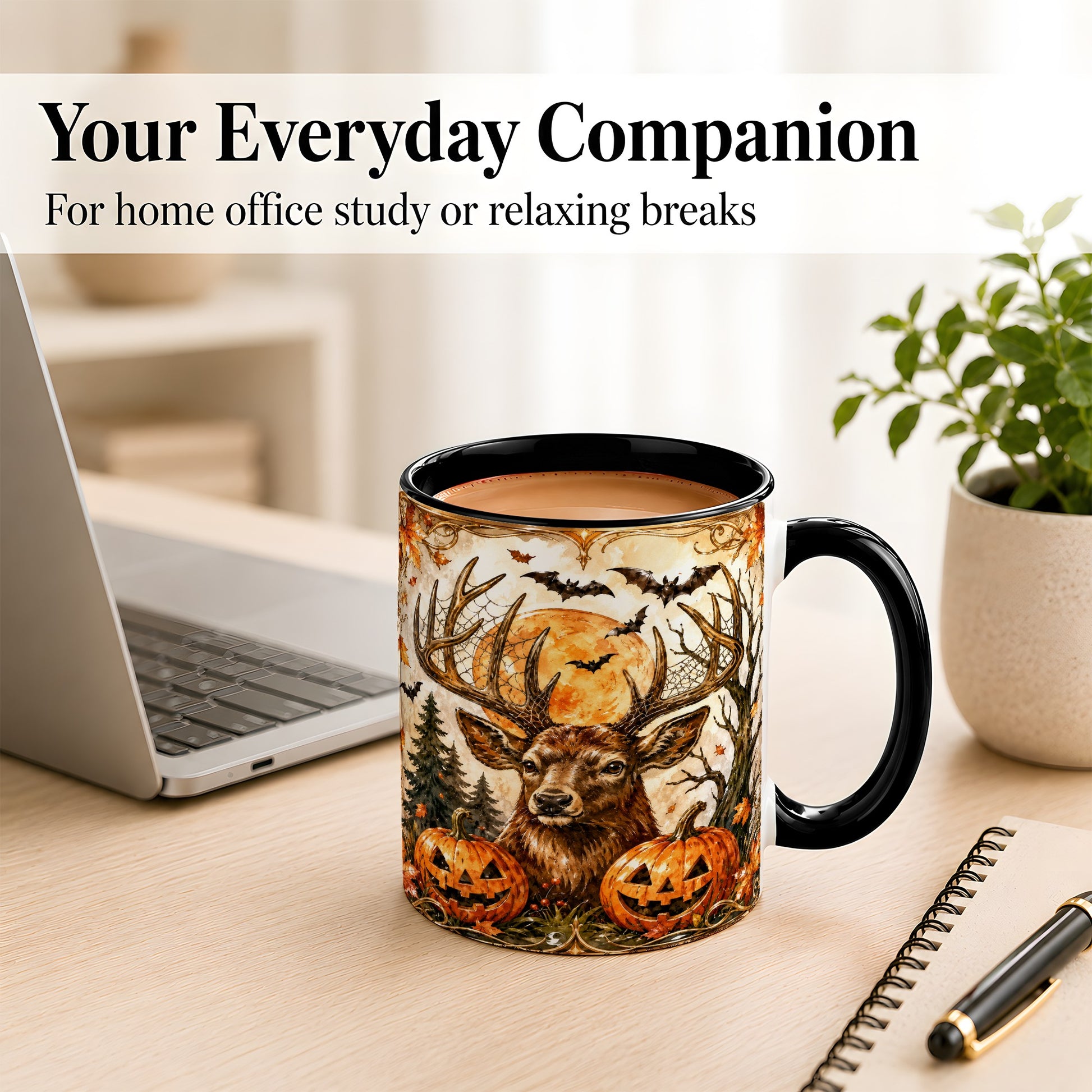 #pl[11oz|Black] Halloween Deer Coffee Mug, Autumn Stag Mug, Ceramic Cup
