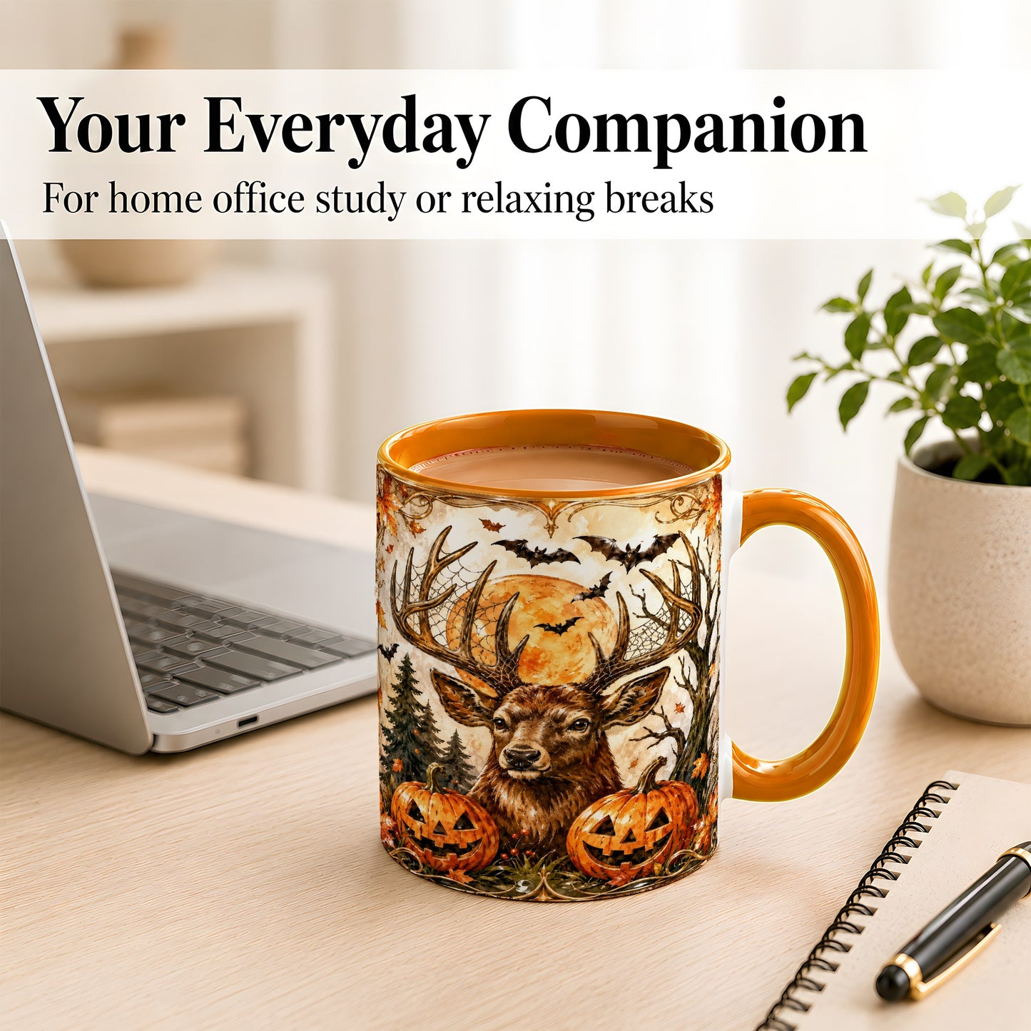 #pl[11oz|Orange] Halloween Deer Coffee Mug, Autumn Stag Mug, Ceramic Cup