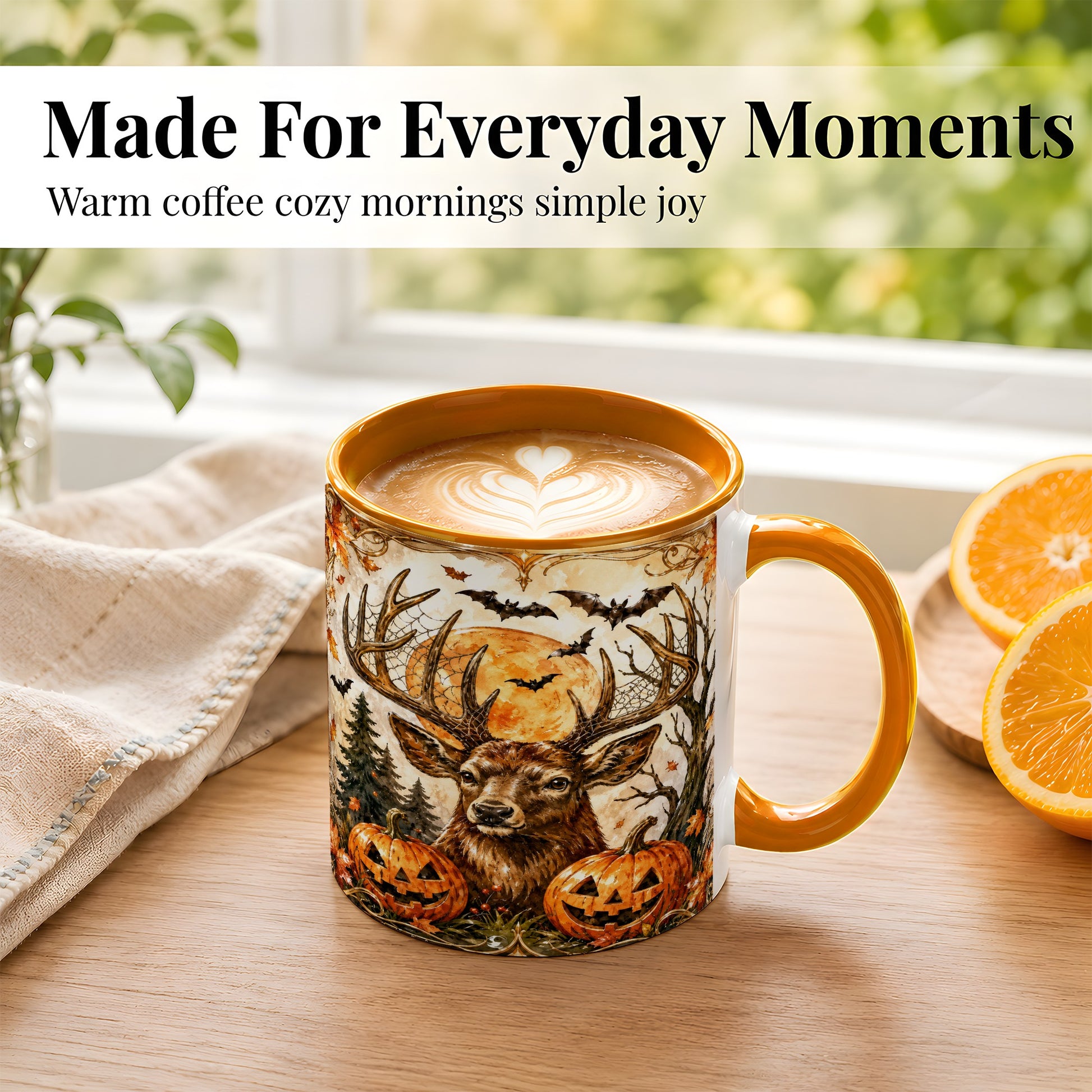 #pl[11oz|Orange] Halloween Deer Coffee Mug, Autumn Stag Mug, Ceramic Cup