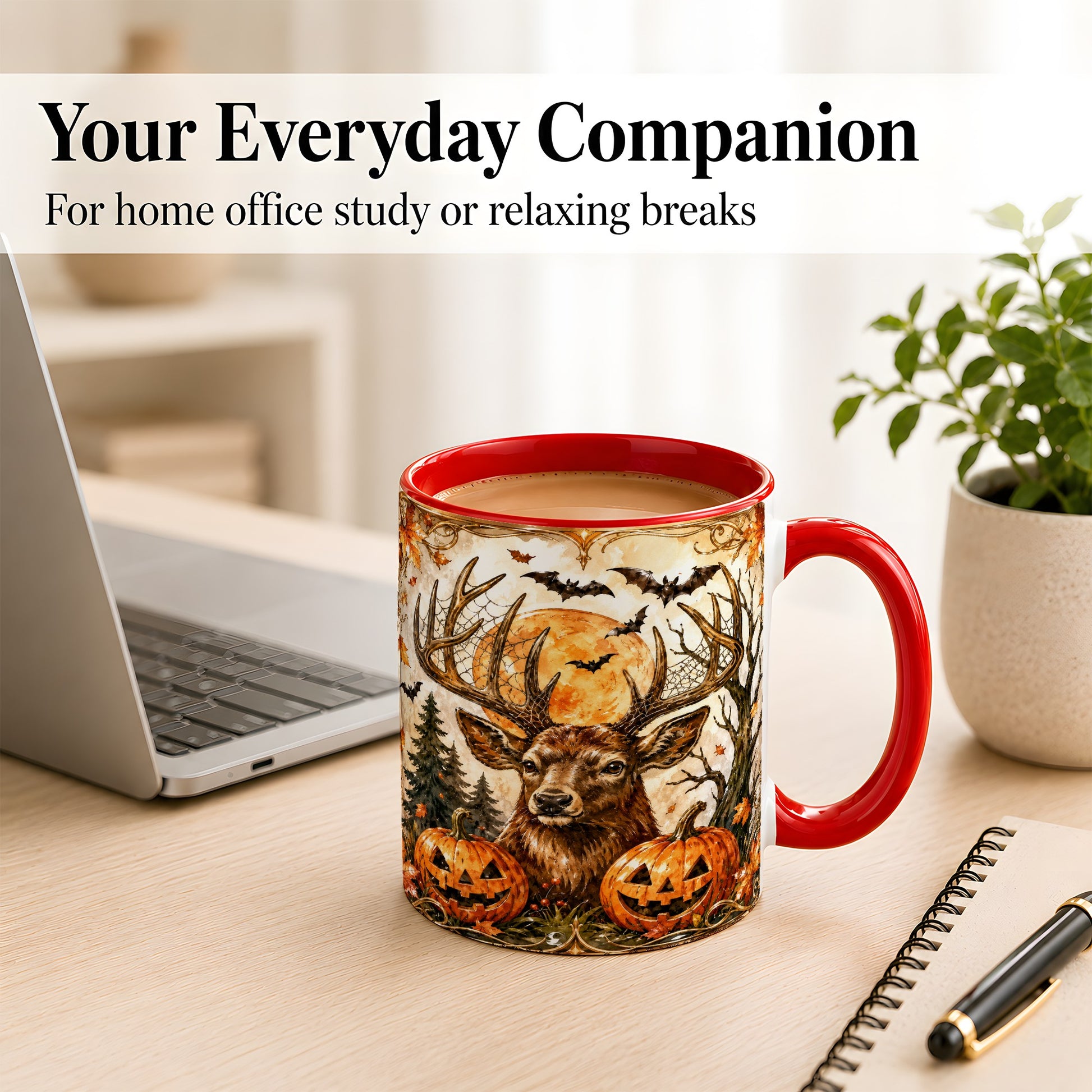 #pl[11oz|Red] Halloween Deer Coffee Mug, Autumn Stag Mug, Ceramic Cup