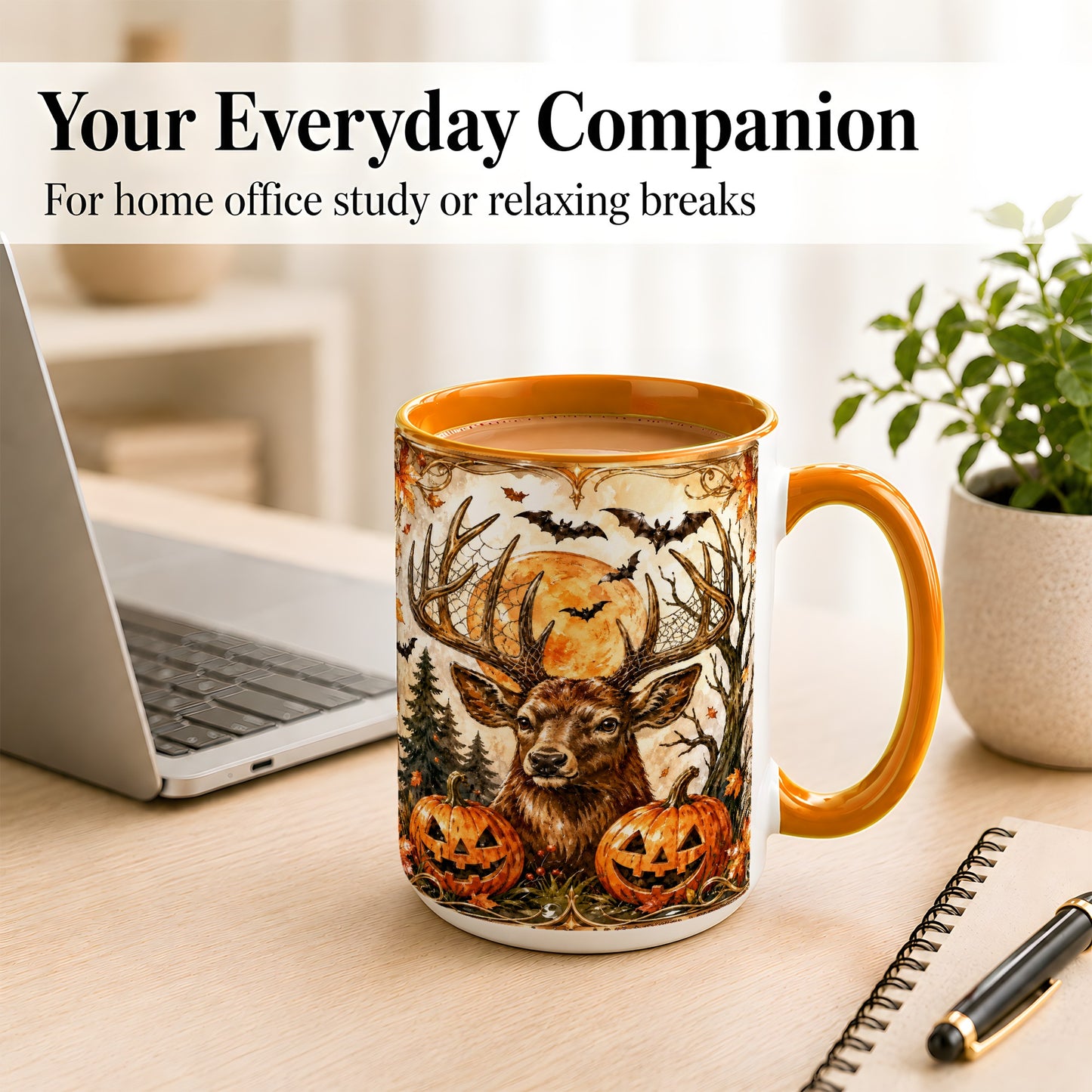 #pl[15oz|Orange] Halloween Deer Coffee Mug, Autumn Stag Mug, Ceramic Cup