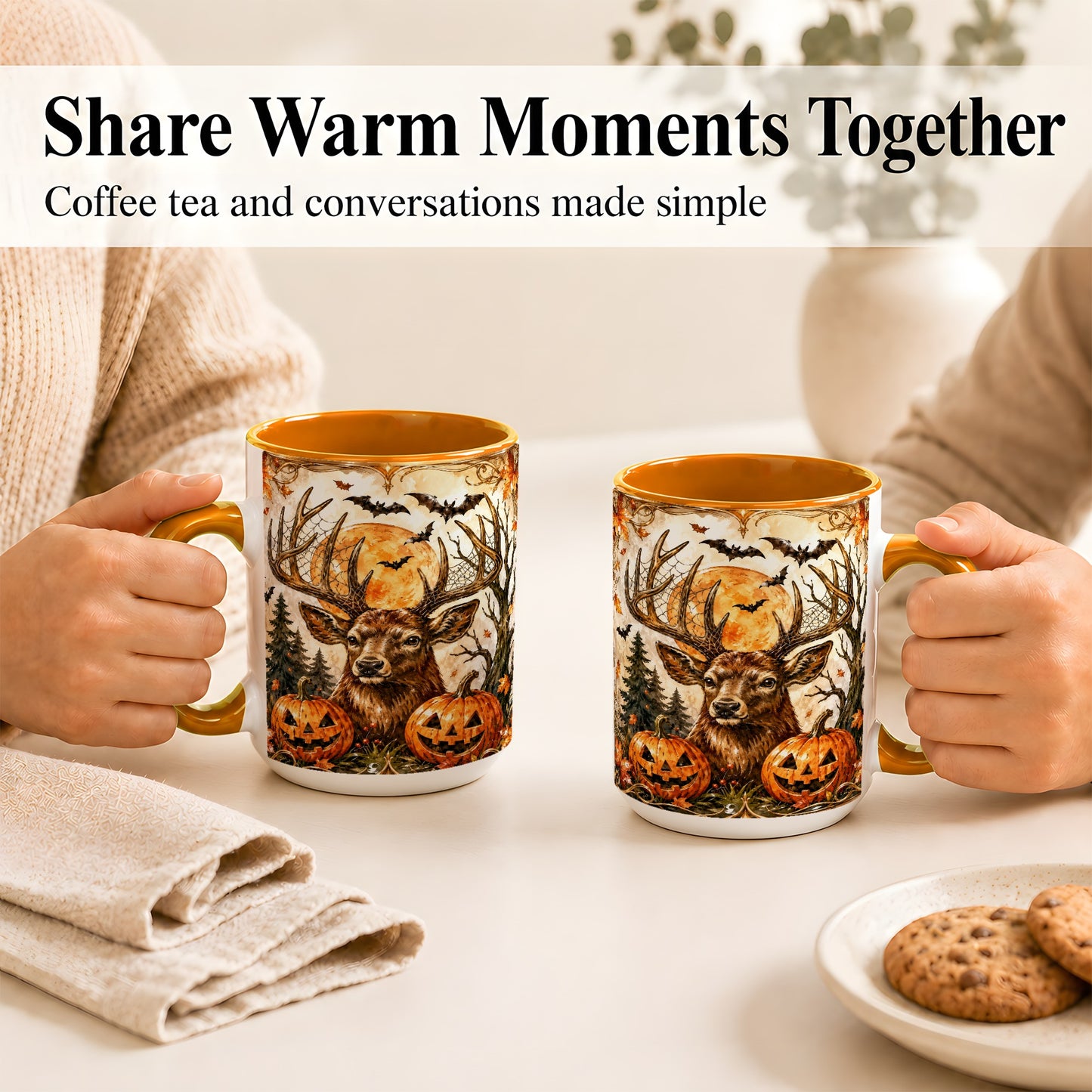#pl[15oz|Orange] Halloween Deer Coffee Mug, Autumn Stag Mug, Ceramic Cup