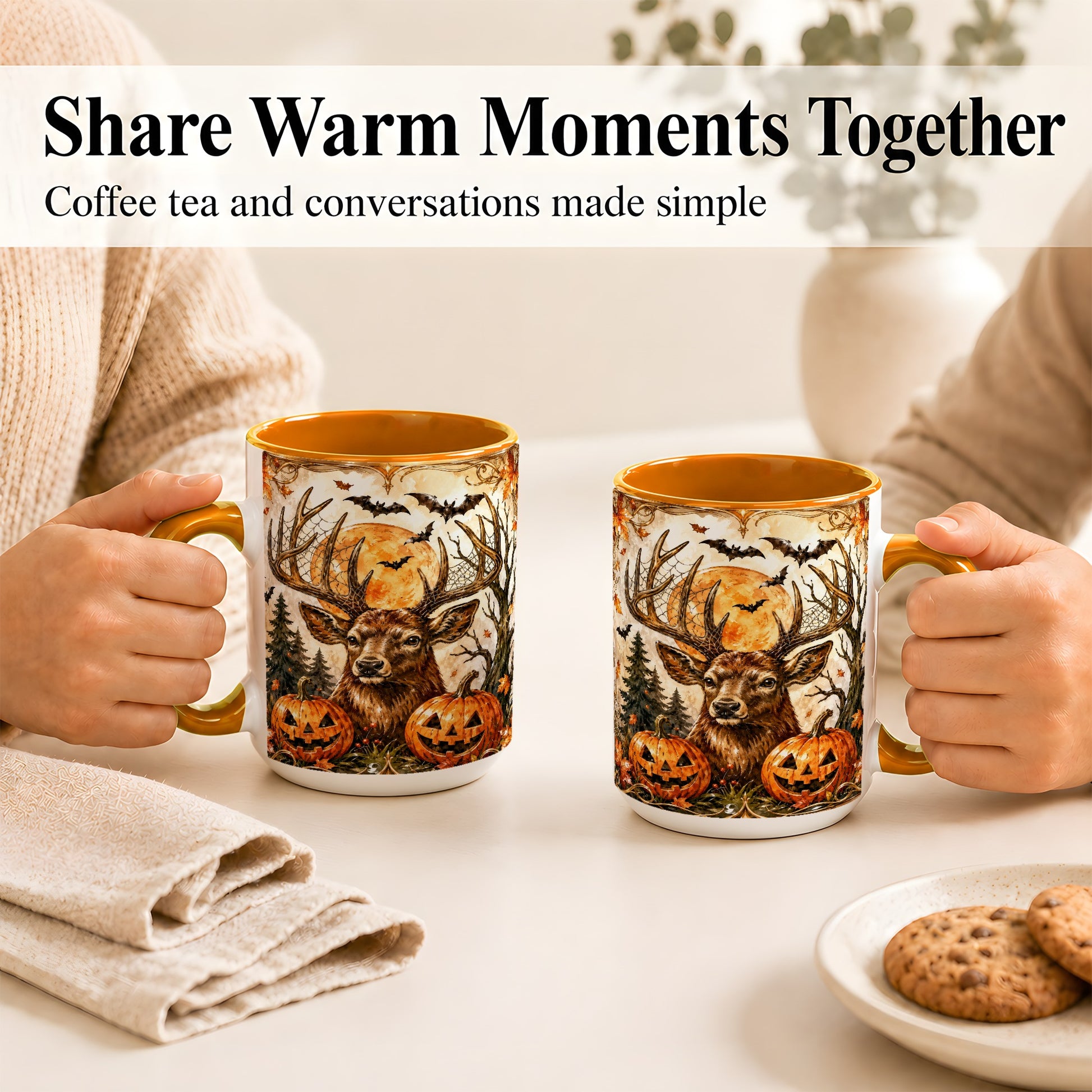 #pl[15oz|Orange] Halloween Deer Coffee Mug, Autumn Stag Mug, Ceramic Cup