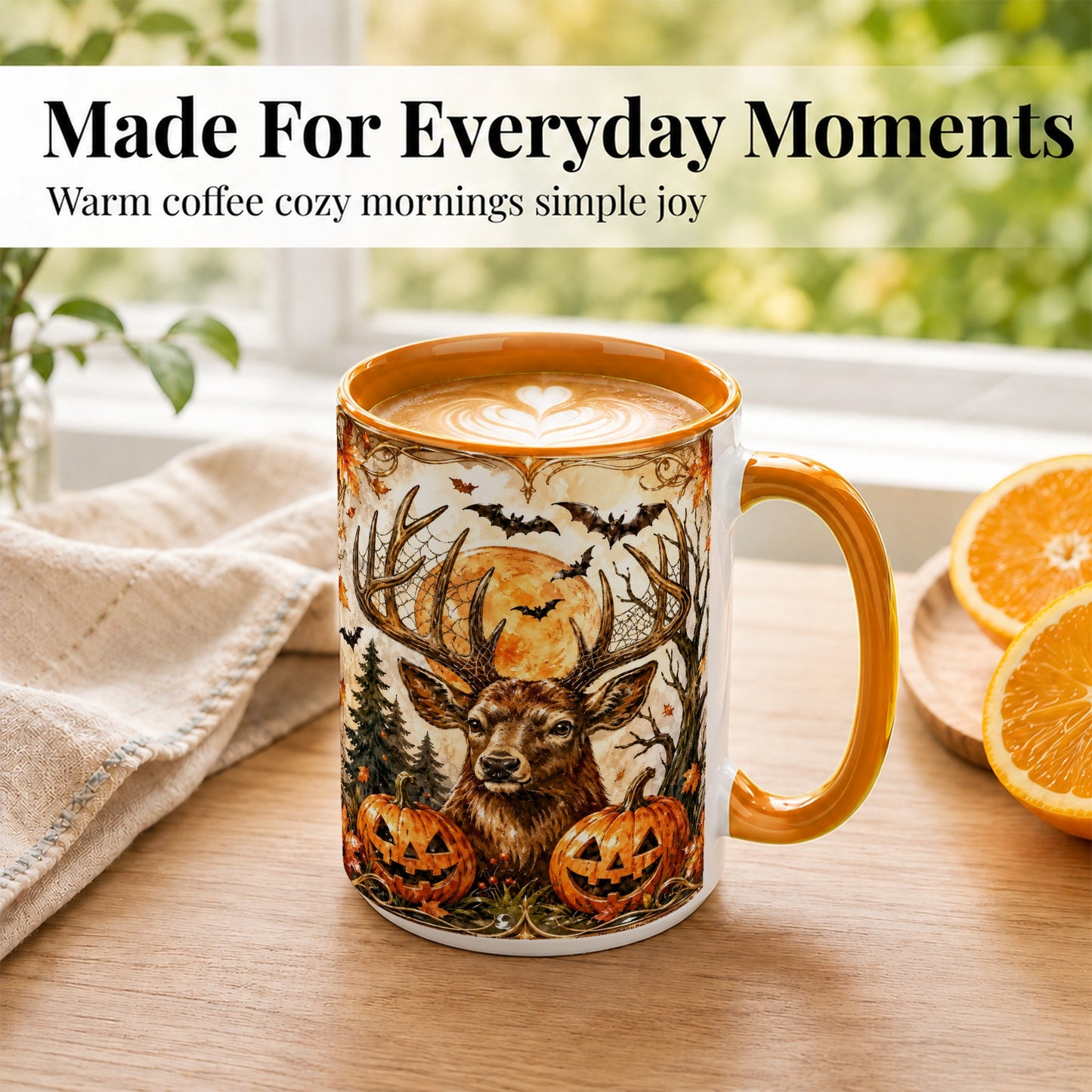 #pl[15oz|Orange] Halloween Deer Coffee Mug, Autumn Stag Mug, Ceramic Cup