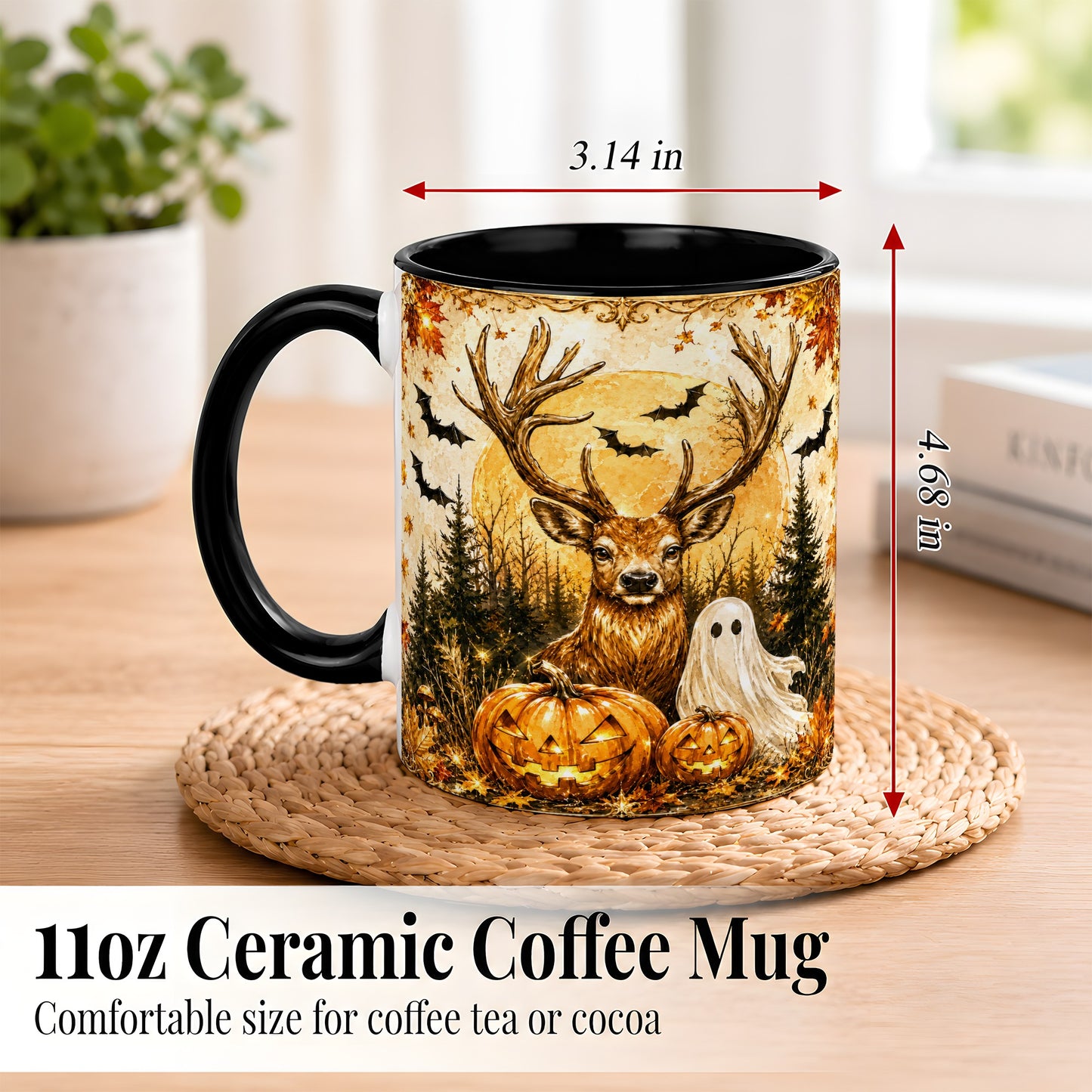 #pl[11oz|Black] Halloween Deer Coffee Mug, Ghost Pumpkin Mug, Ceramic Cup