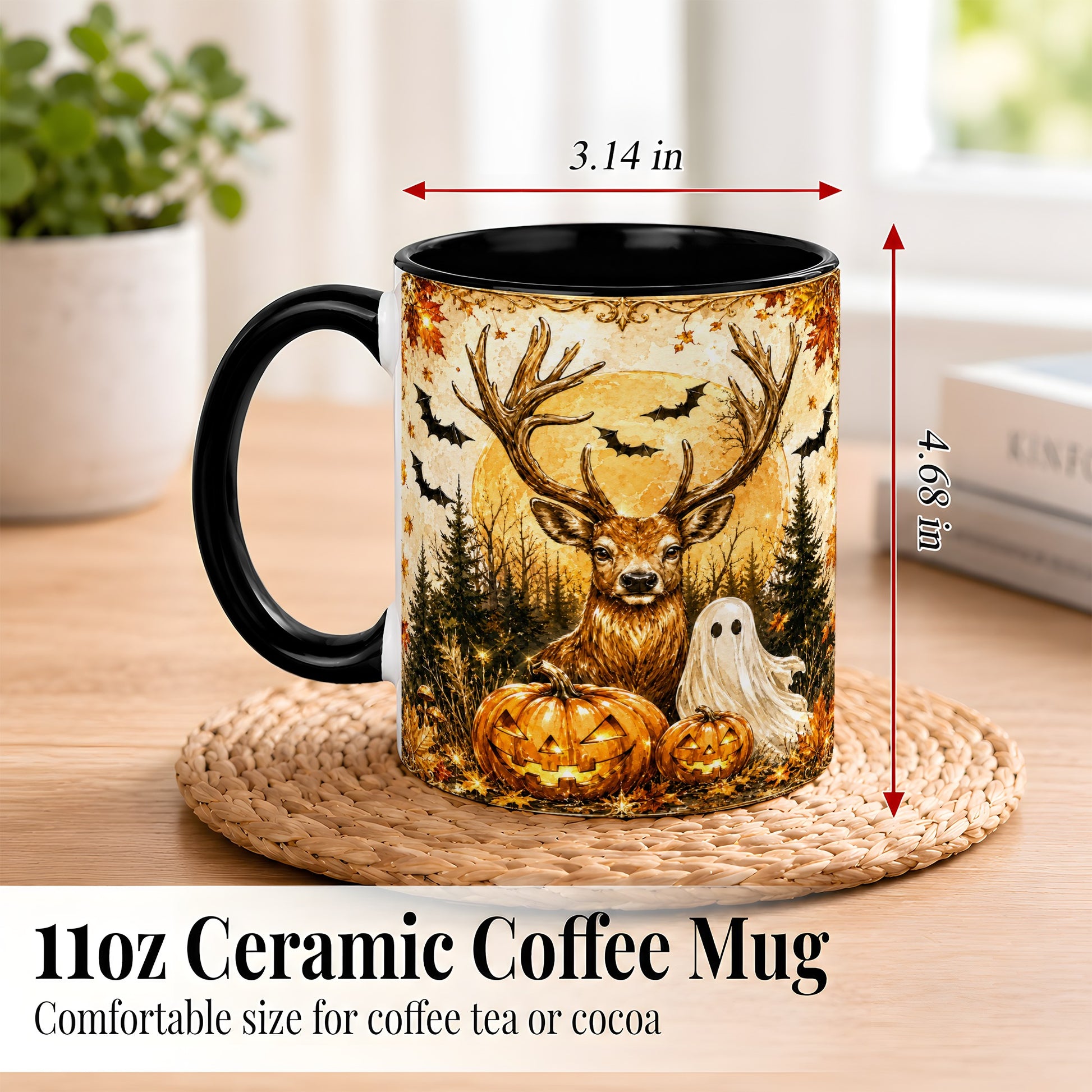 #pl[11oz|Black] Halloween Deer Coffee Mug, Ghost Pumpkin Mug, Ceramic Cup