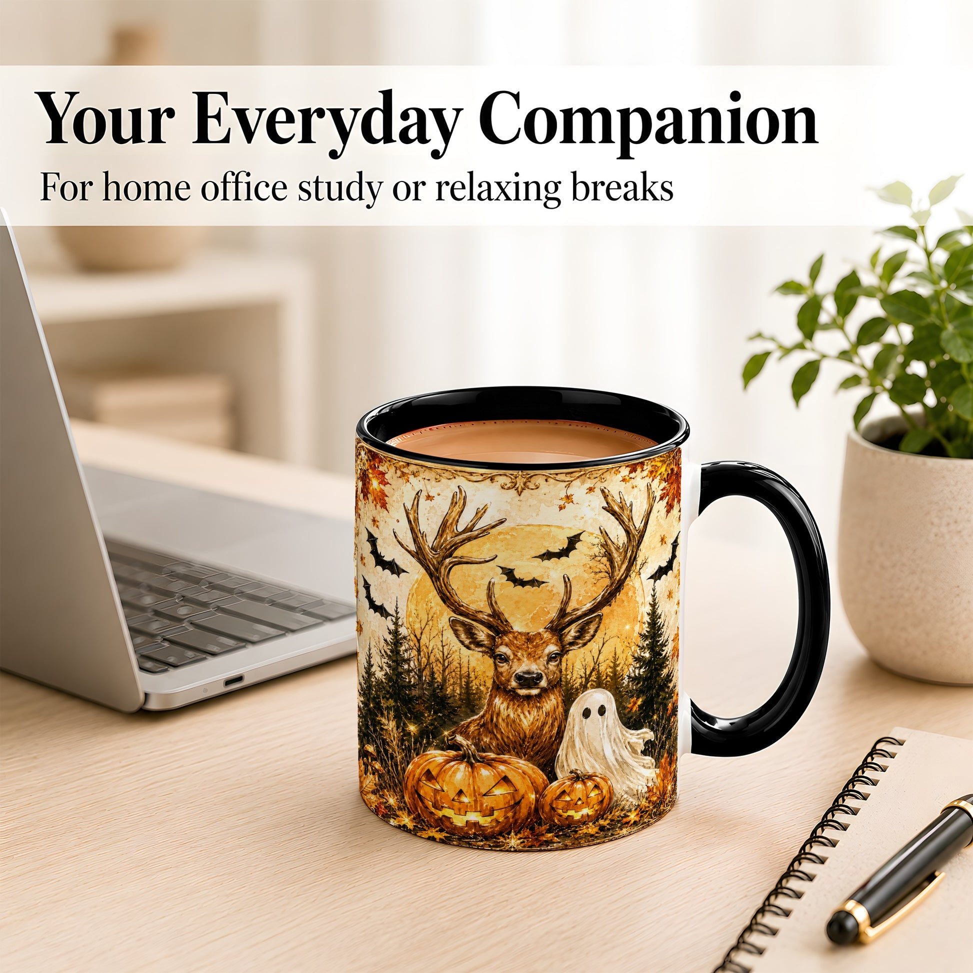 #pl[11oz|Black] Halloween Deer Coffee Mug, Ghost Pumpkin Mug, Ceramic Cup