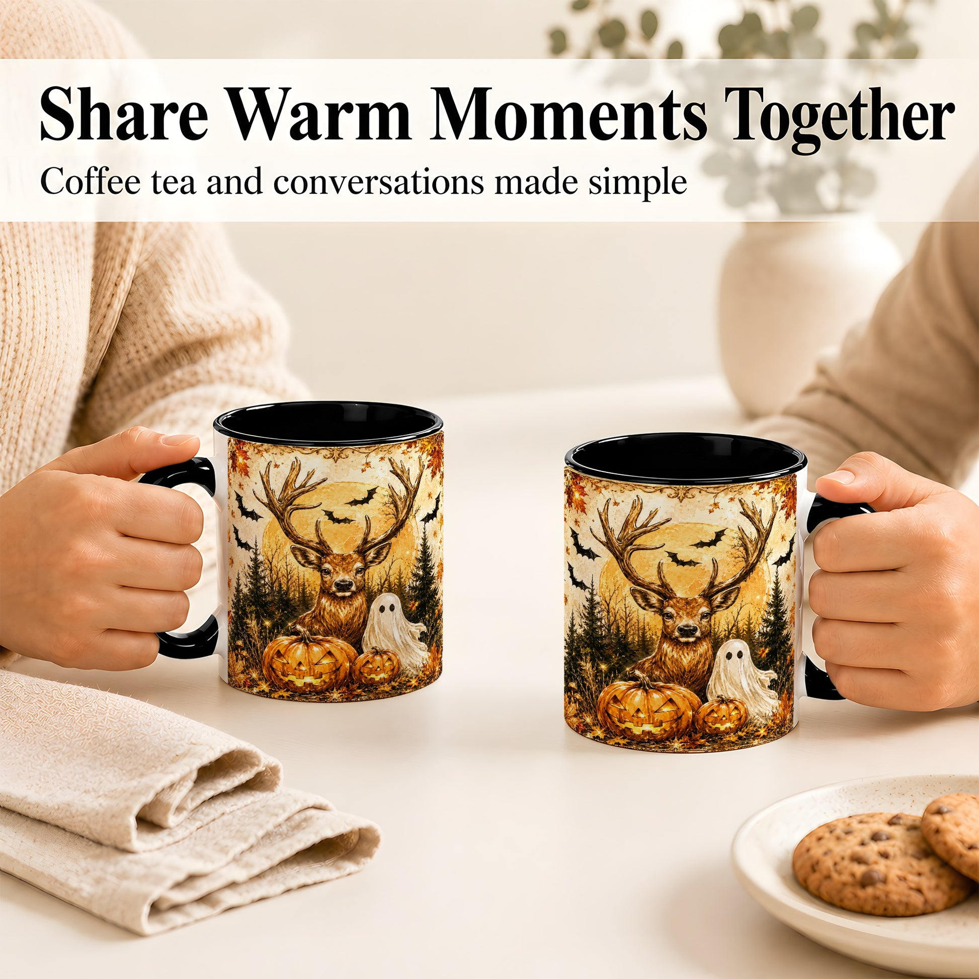#pl[11oz|Black] Halloween Deer Coffee Mug, Ghost Pumpkin Mug, Ceramic Cup