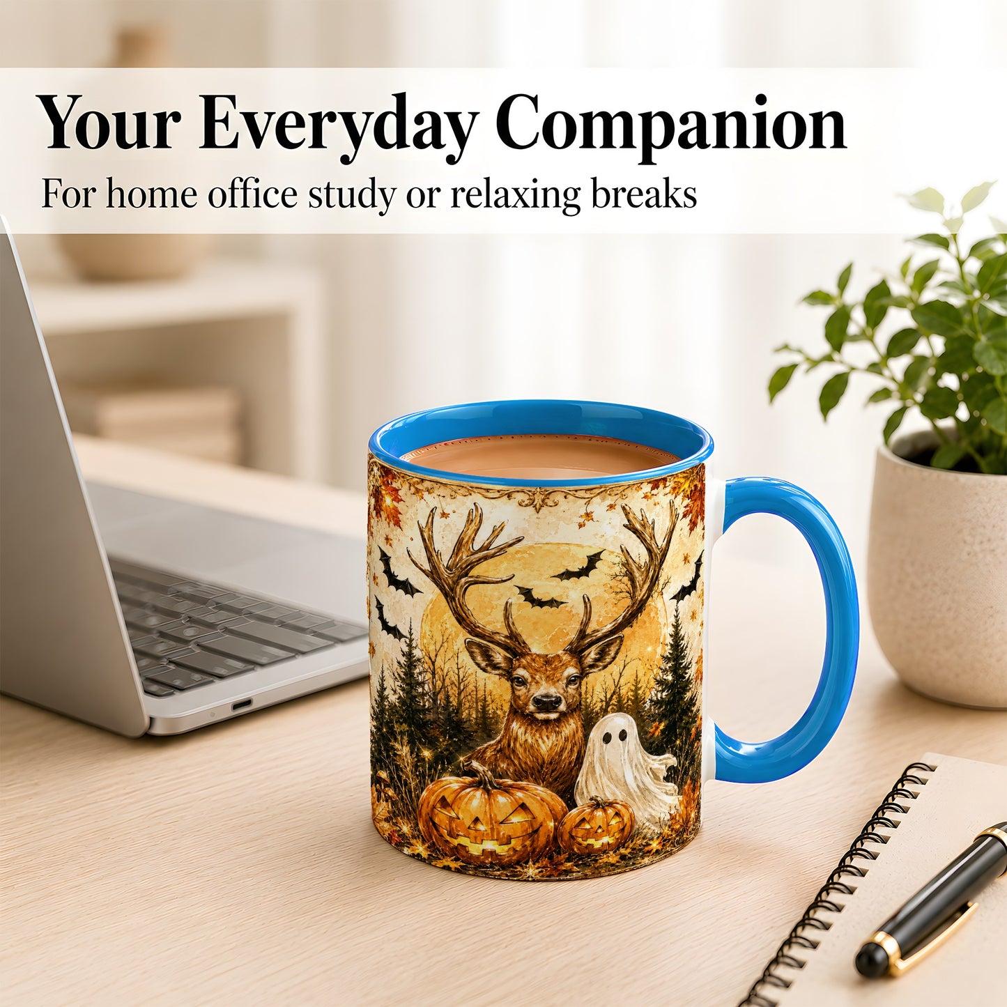 #pl[11oz|Blue] Halloween Deer Coffee Mug, Ghost Pumpkin Mug, Ceramic Cup