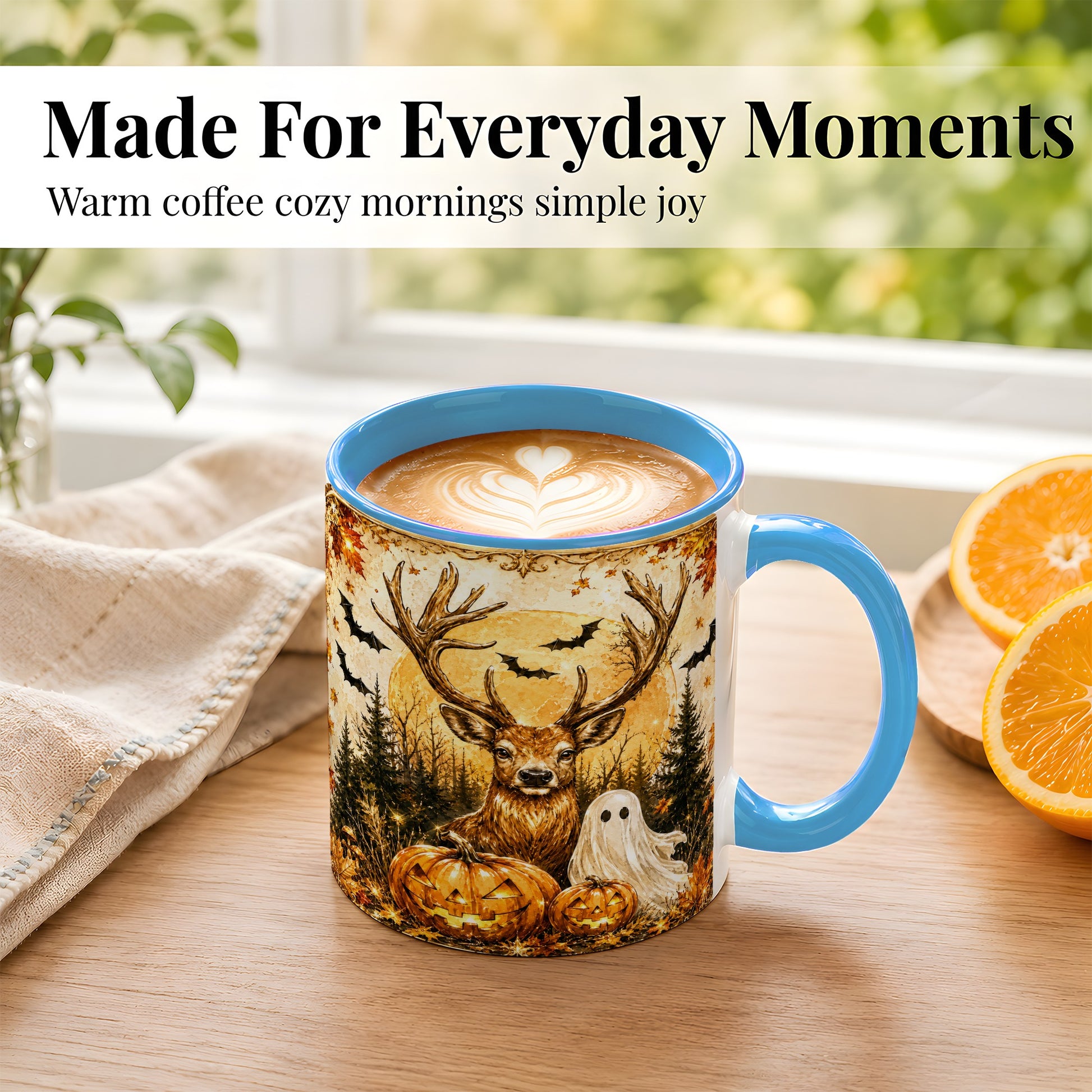 #pl[11oz|Blue] Halloween Deer Coffee Mug, Ghost Pumpkin Mug, Ceramic Cup