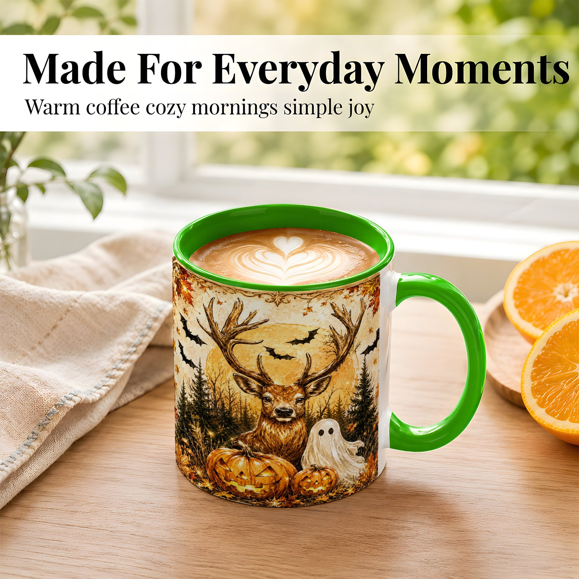 #pl[11oz|Green] Halloween Deer Coffee Mug, Ghost Pumpkin Mug, Ceramic Cup
