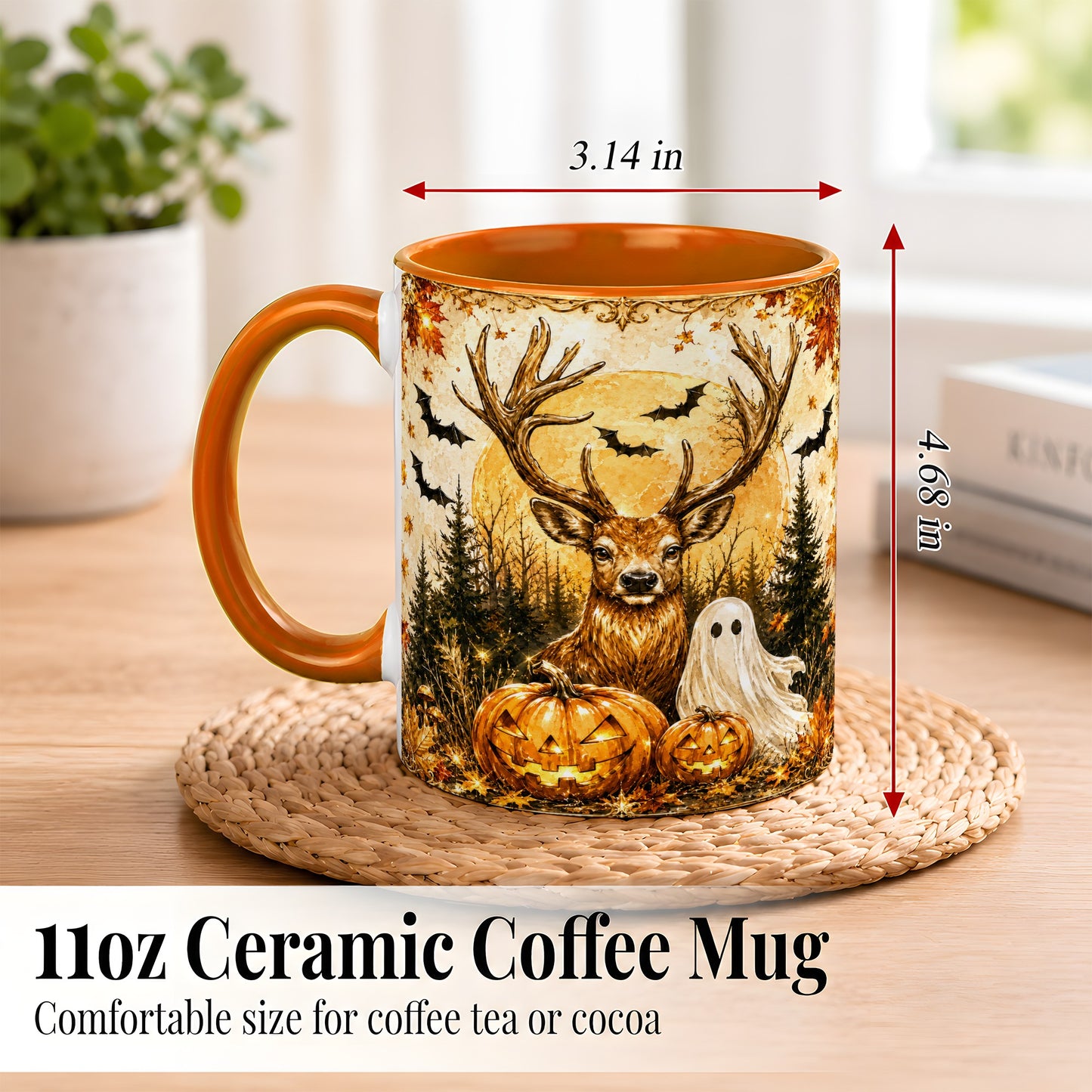#pl[11oz|Orange] Halloween Deer Coffee Mug, Ghost Pumpkin Mug, Ceramic Cup
