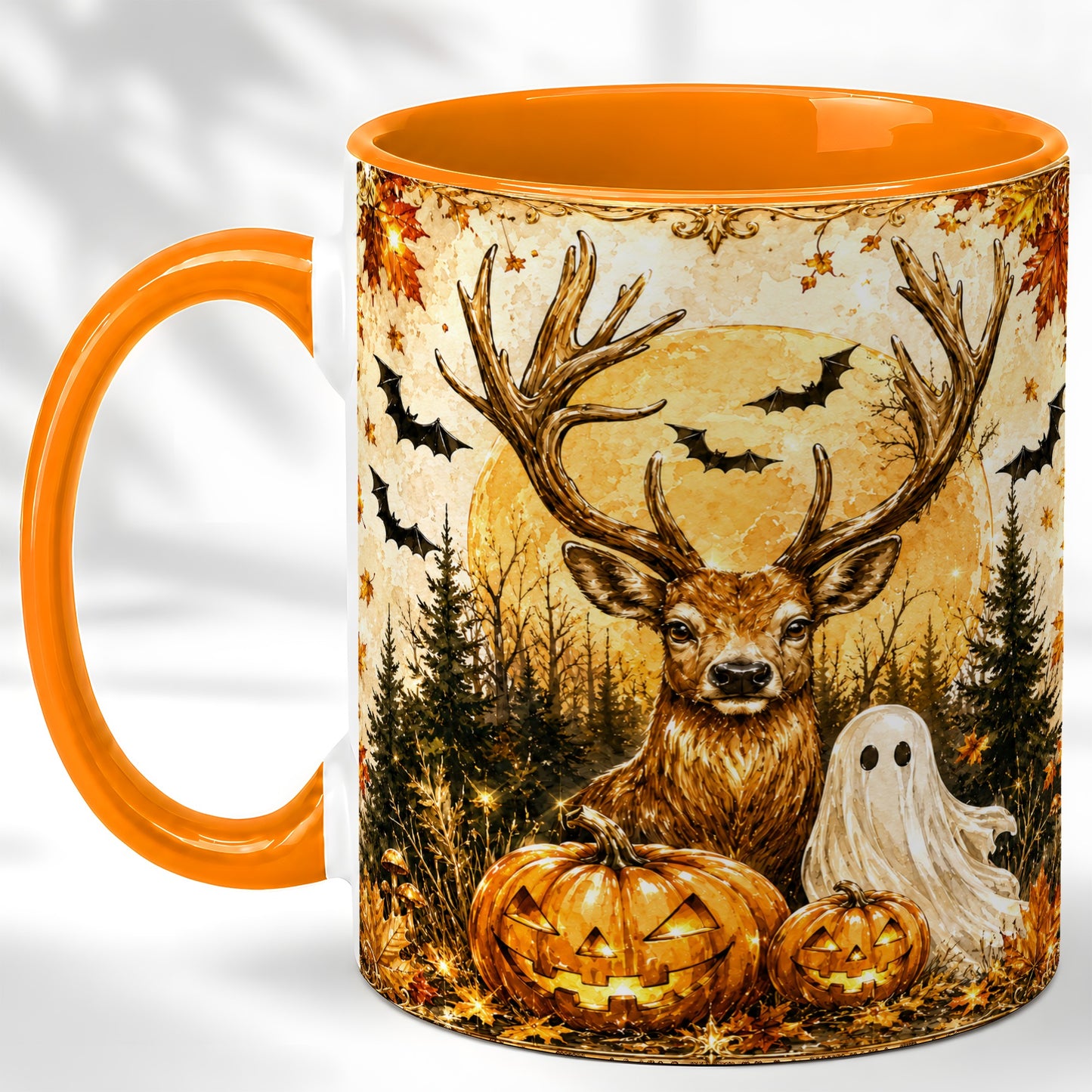 #pl[11oz|Orange] Halloween Deer Coffee Mug, Ghost Pumpkin Mug, Ceramic Cup