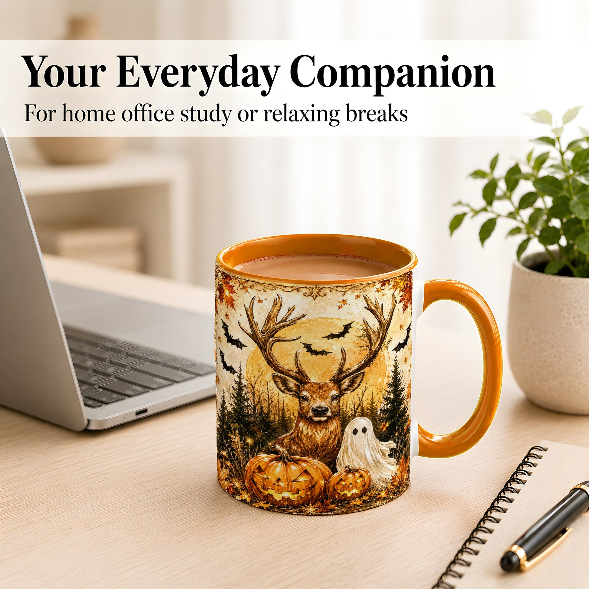 #pl[11oz|Orange] Halloween Deer Coffee Mug, Ghost Pumpkin Mug, Ceramic Cup