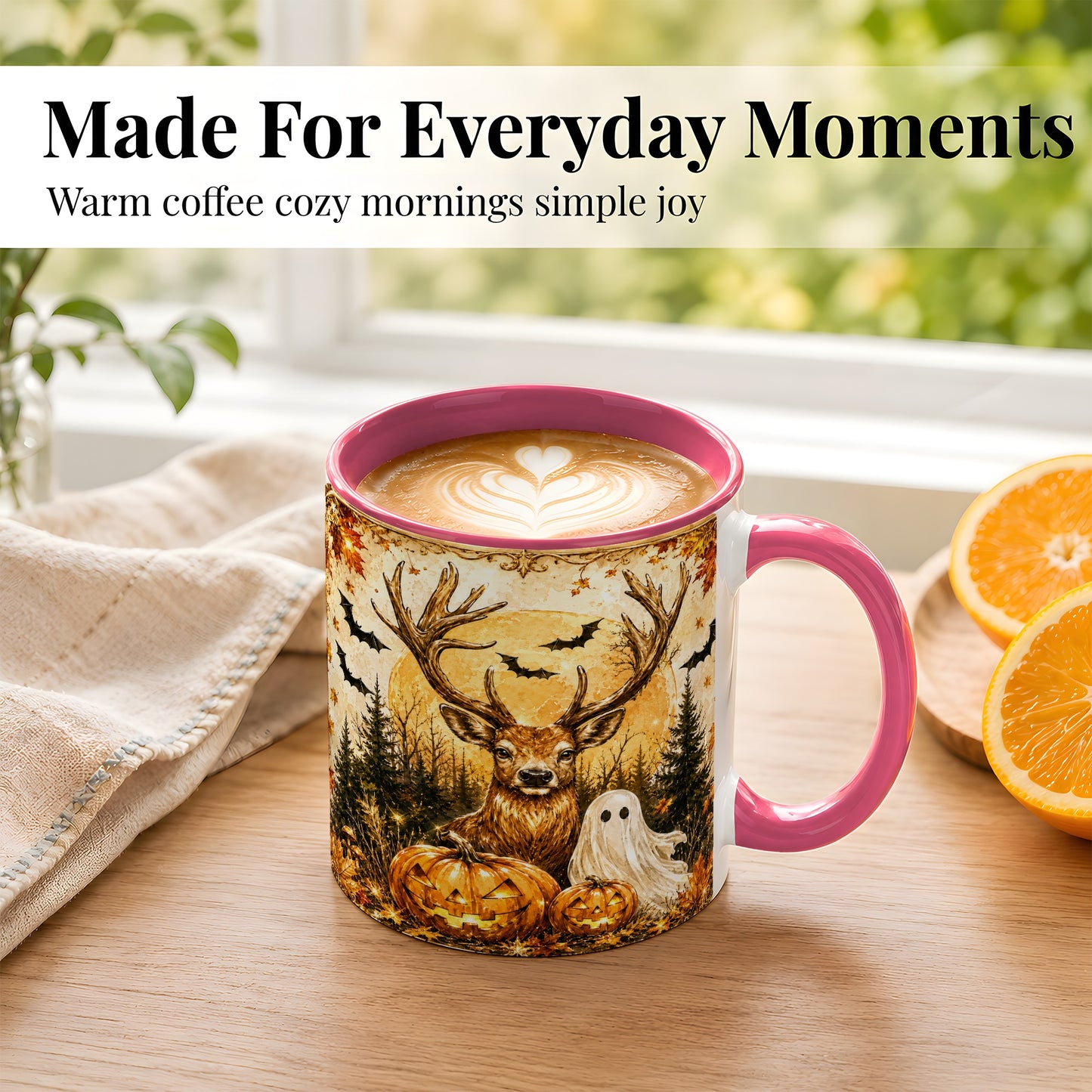 #pl[11oz|Pink] Halloween Deer Coffee Mug, Ghost Pumpkin Mug, Ceramic Cup