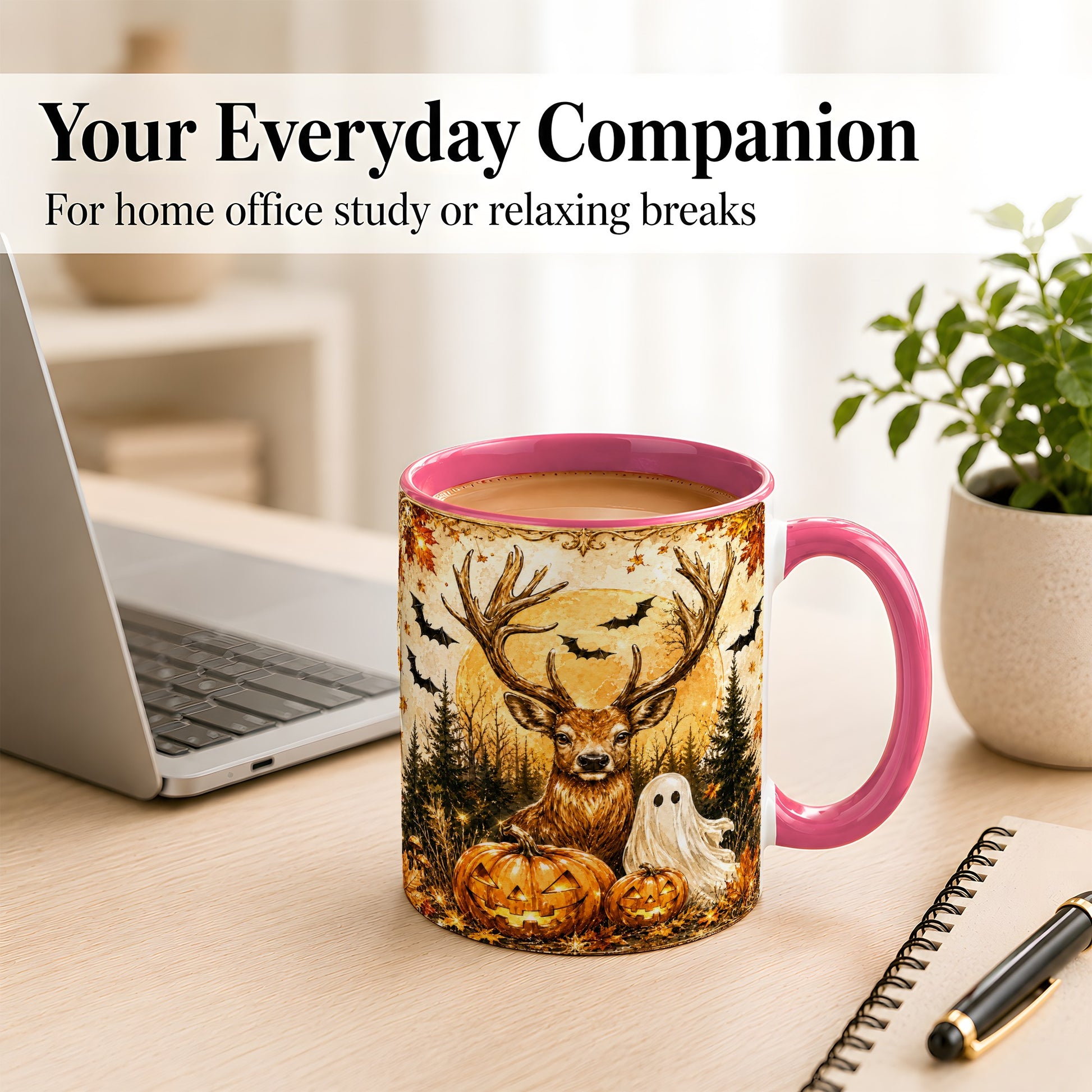 #pl[11oz|Pink] Halloween Deer Coffee Mug, Ghost Pumpkin Mug, Ceramic Cup