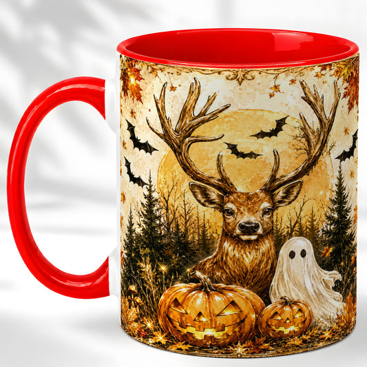#pl[11oz|Red] Halloween Deer Coffee Mug, Ghost Pumpkin Mug, Ceramic Cup