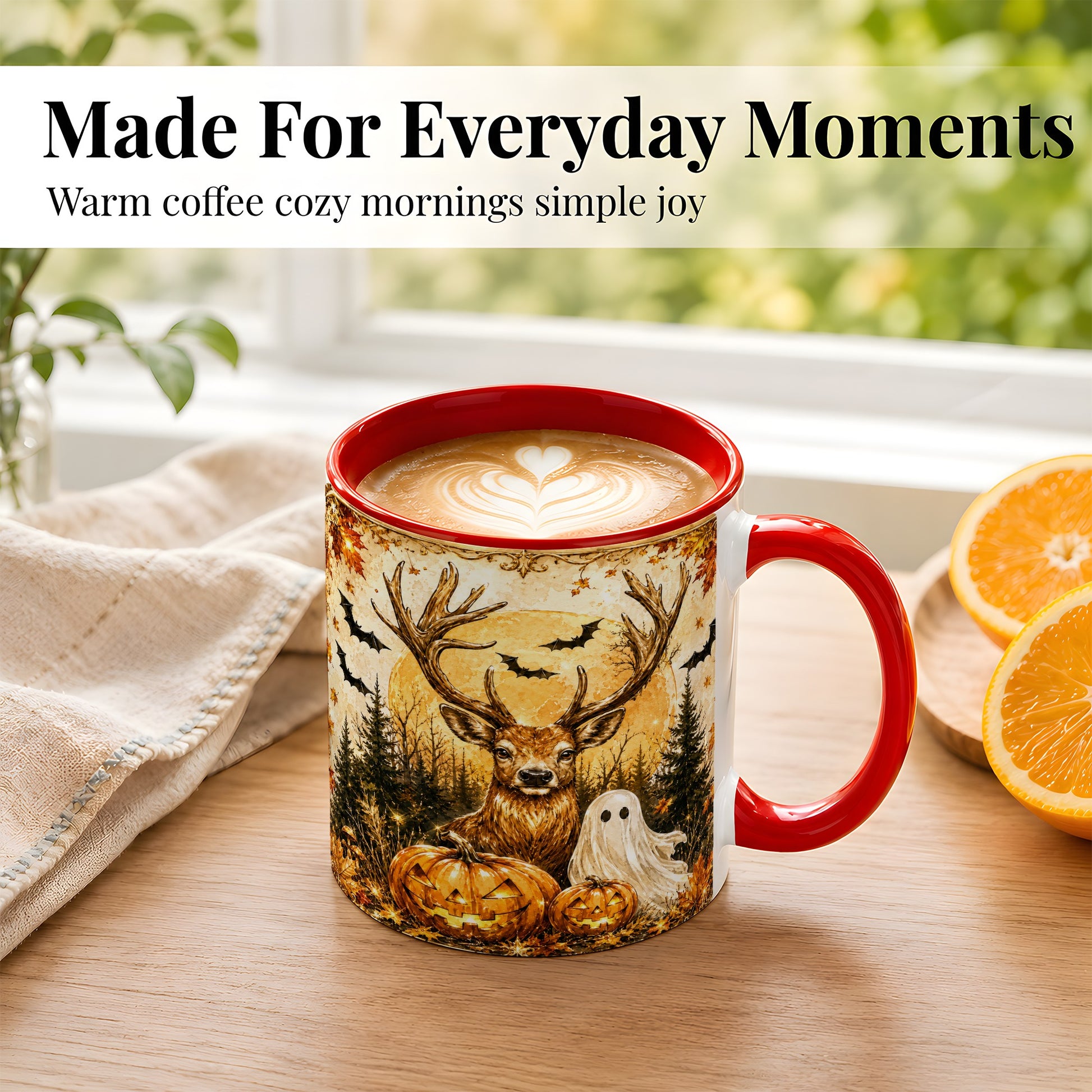 #pl[11oz|Red] Halloween Deer Coffee Mug, Ghost Pumpkin Mug, Ceramic Cup