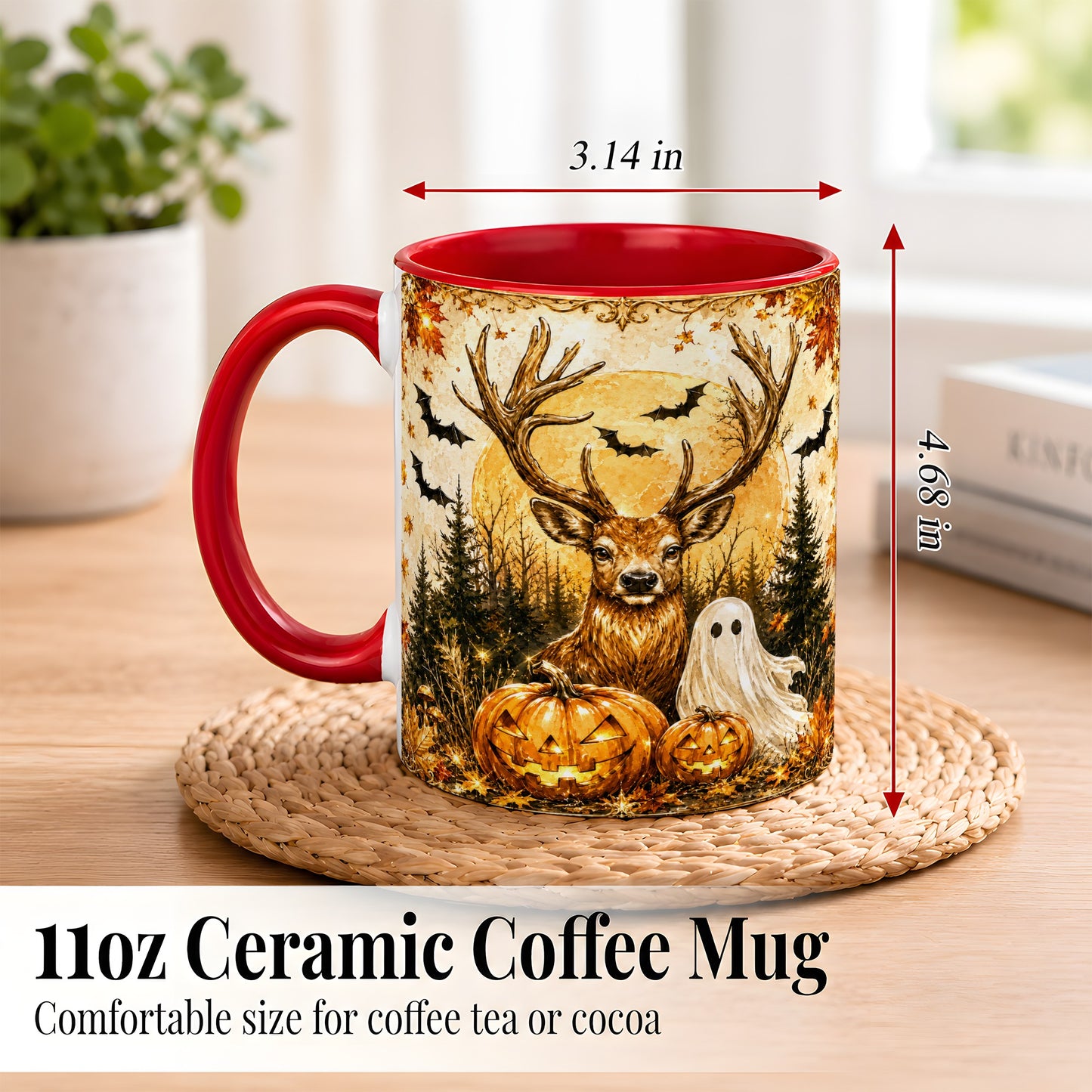#pl[11oz|Red] Halloween Deer Coffee Mug, Ghost Pumpkin Mug, Ceramic Cup