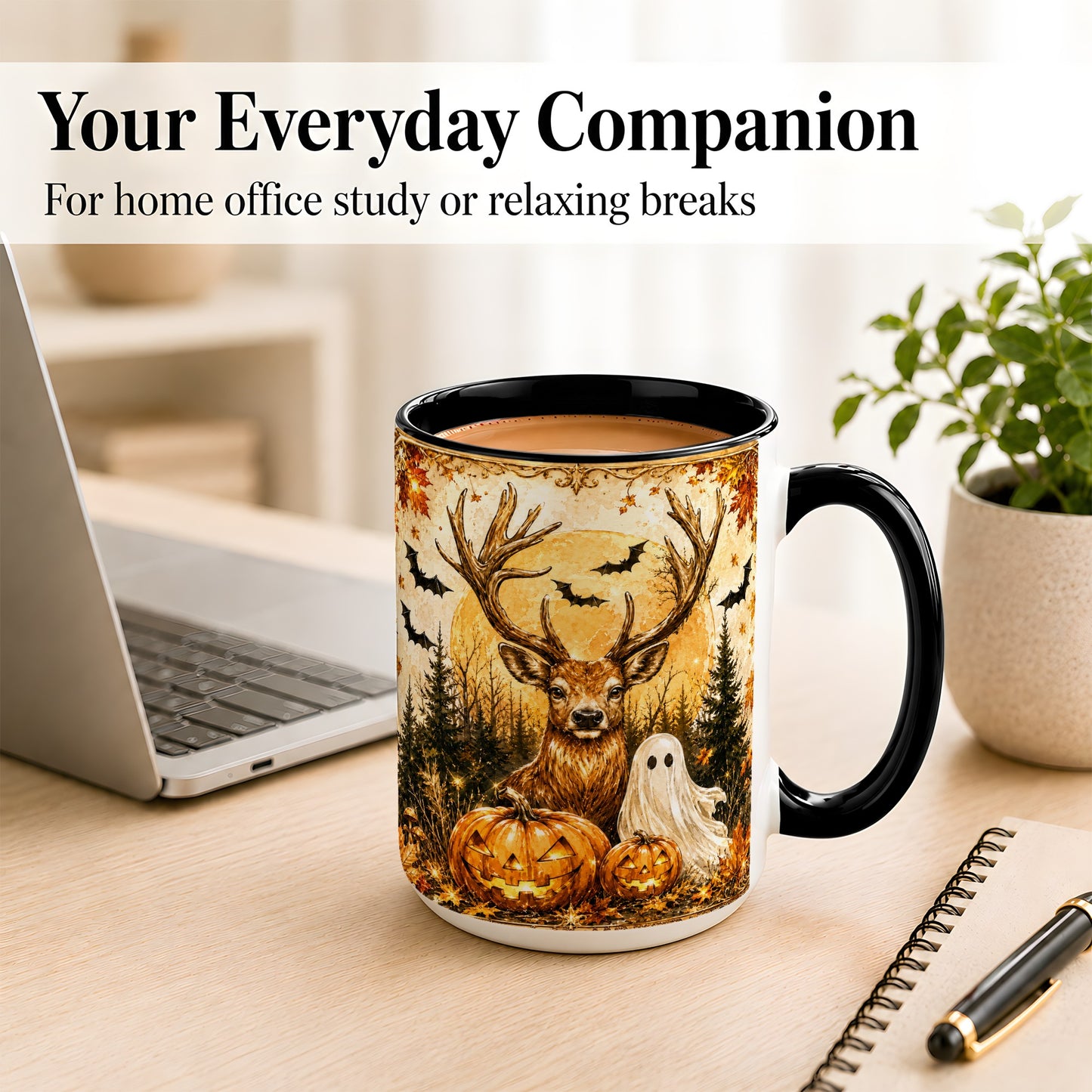 #pl[15oz|Black] Halloween Deer Coffee Mug, Ghost Pumpkin Mug, Ceramic Cup