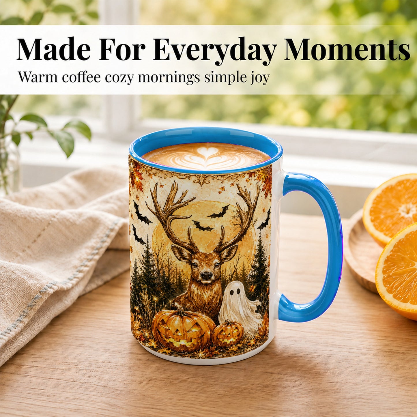 #pl[15oz|Blue] Halloween Deer Coffee Mug, Ghost Pumpkin Mug, Ceramic Cup
