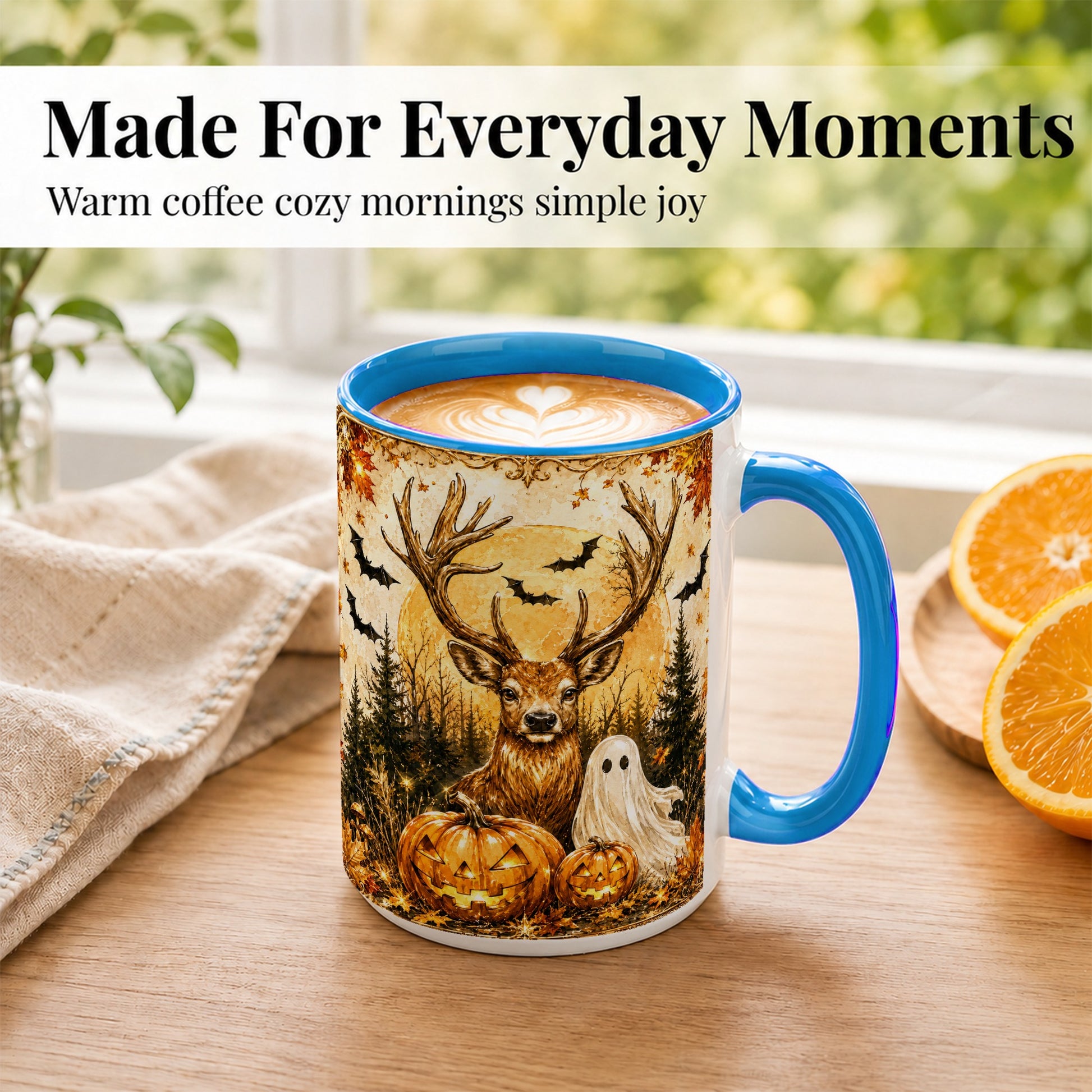 #pl[15oz|Blue] Halloween Deer Coffee Mug, Ghost Pumpkin Mug, Ceramic Cup