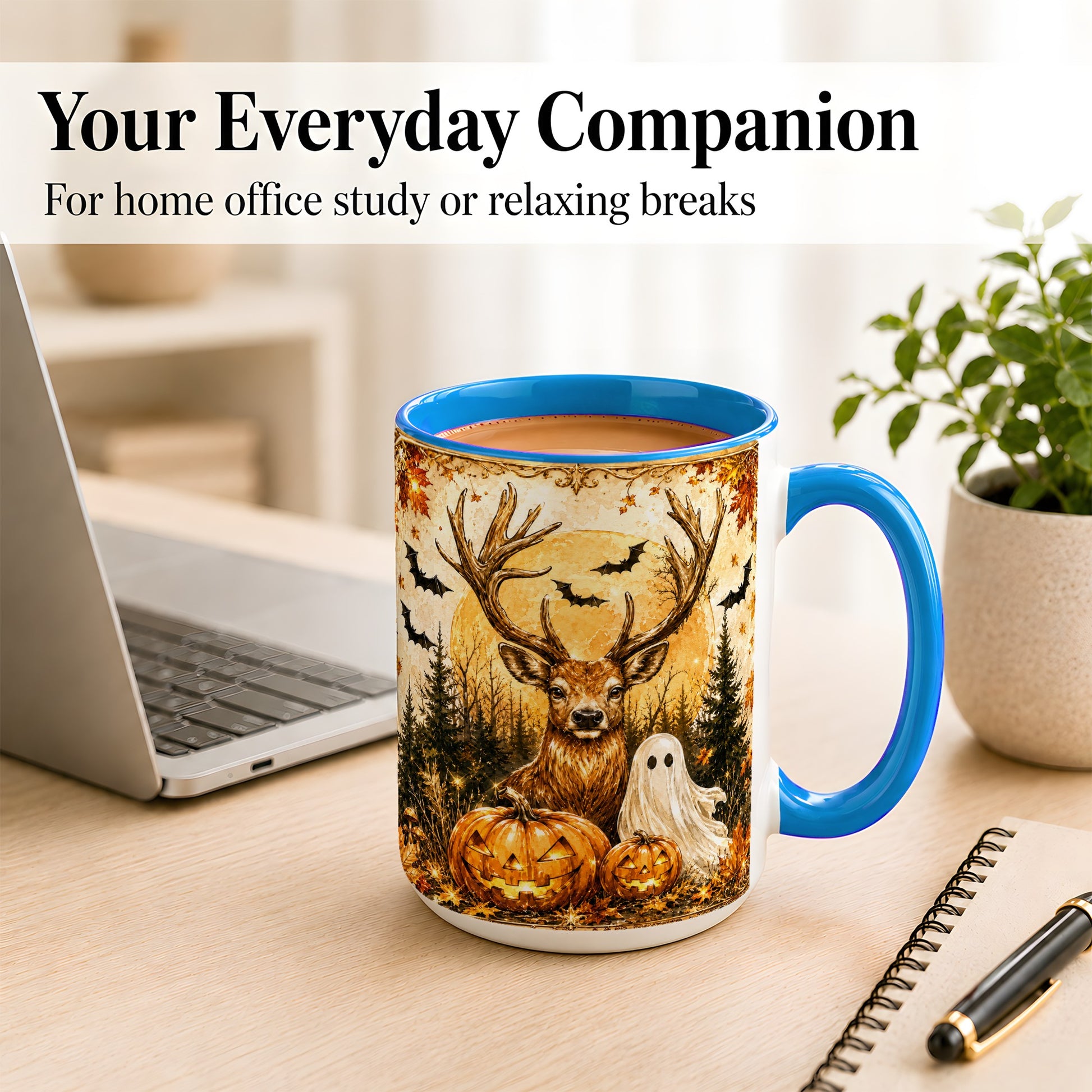 #pl[15oz|Blue] Halloween Deer Coffee Mug, Ghost Pumpkin Mug, Ceramic Cup