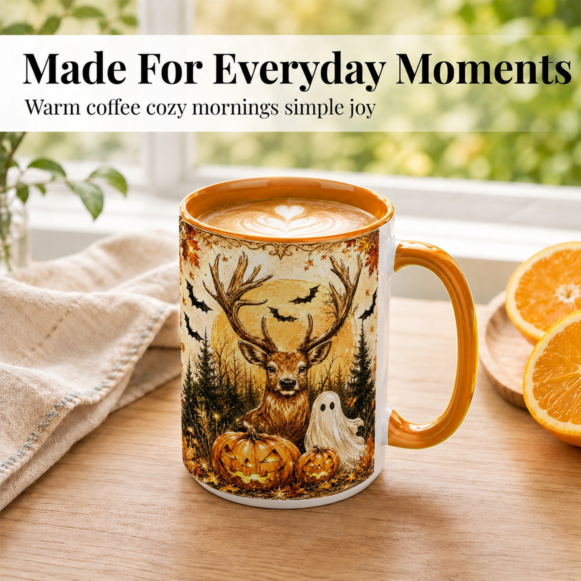 #pl[15oz|Orange] Halloween Deer Coffee Mug, Ghost Pumpkin Mug, Ceramic Cup