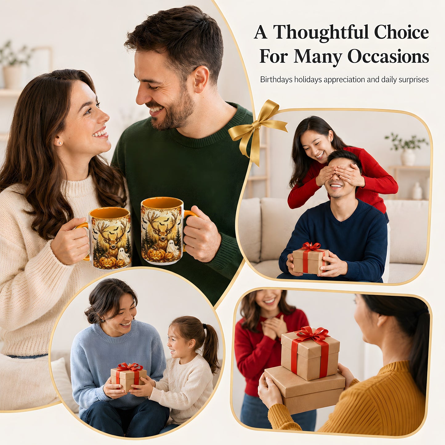 #pl[15oz|Orange] Halloween Deer Coffee Mug, Ghost Pumpkin Mug, Ceramic Cup