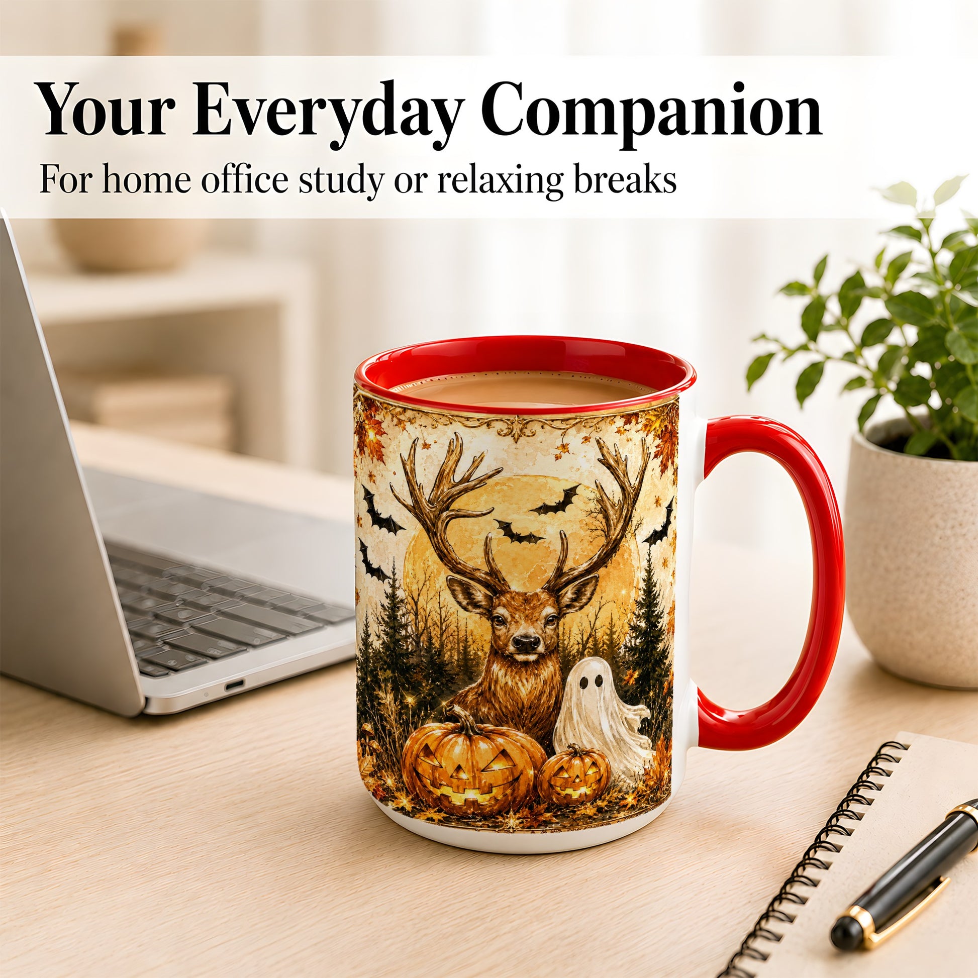#pl[15oz|Red] Halloween Deer Coffee Mug, Ghost Pumpkin Mug, Ceramic Cup