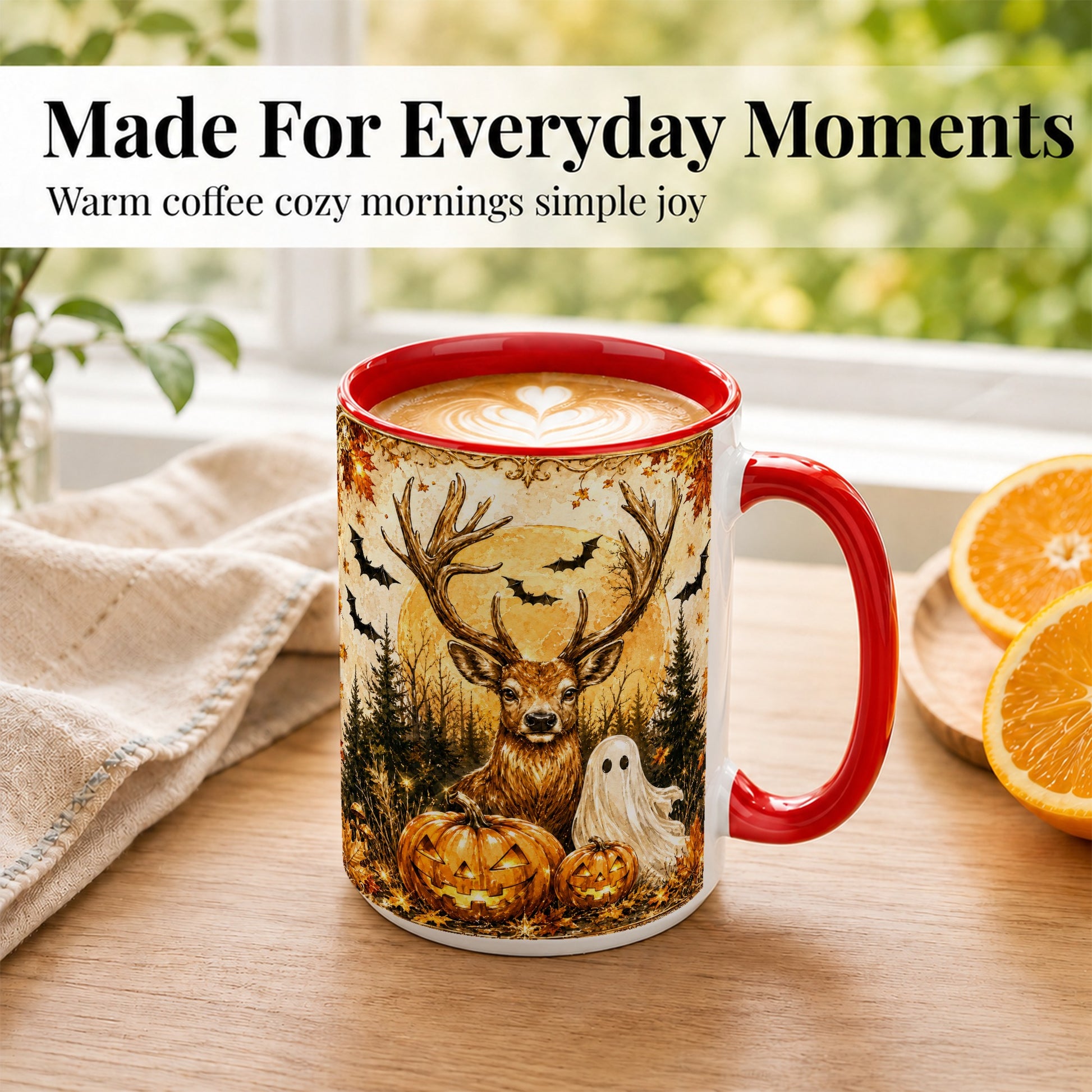 #pl[15oz|Red] Halloween Deer Coffee Mug, Ghost Pumpkin Mug, Ceramic Cup