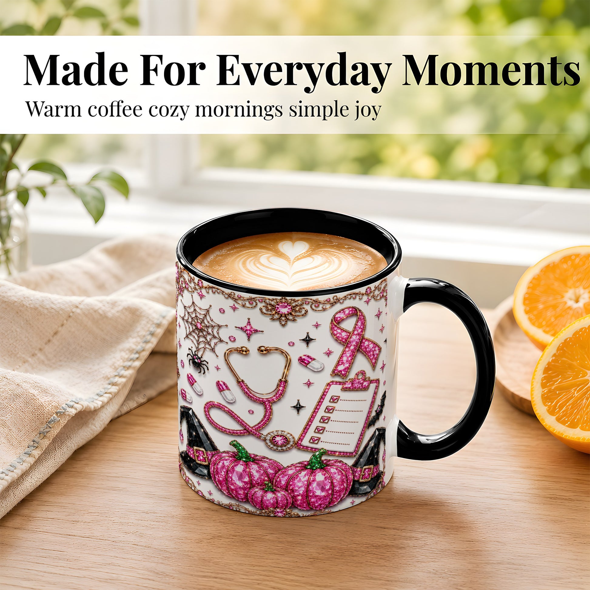#pl[11oz|Black] Medical Halloween Coffee Mug, Pink Ribbon Nurse Mug, Ceramic Cup