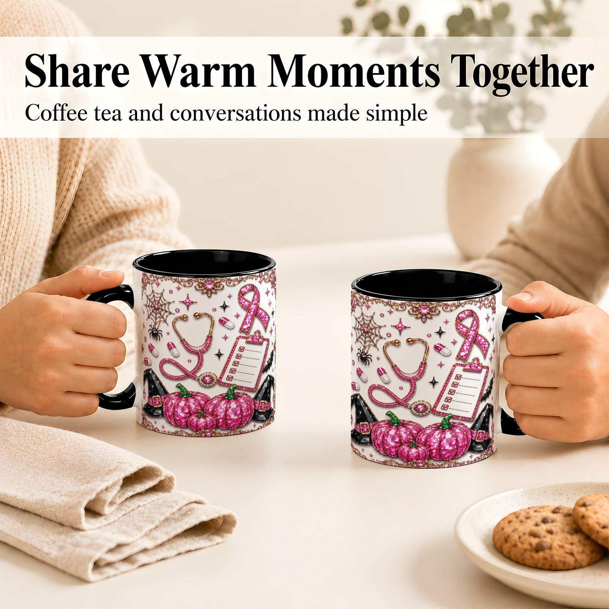 #pl[11oz|Black] Medical Halloween Coffee Mug, Pink Ribbon Nurse Mug, Ceramic Cup