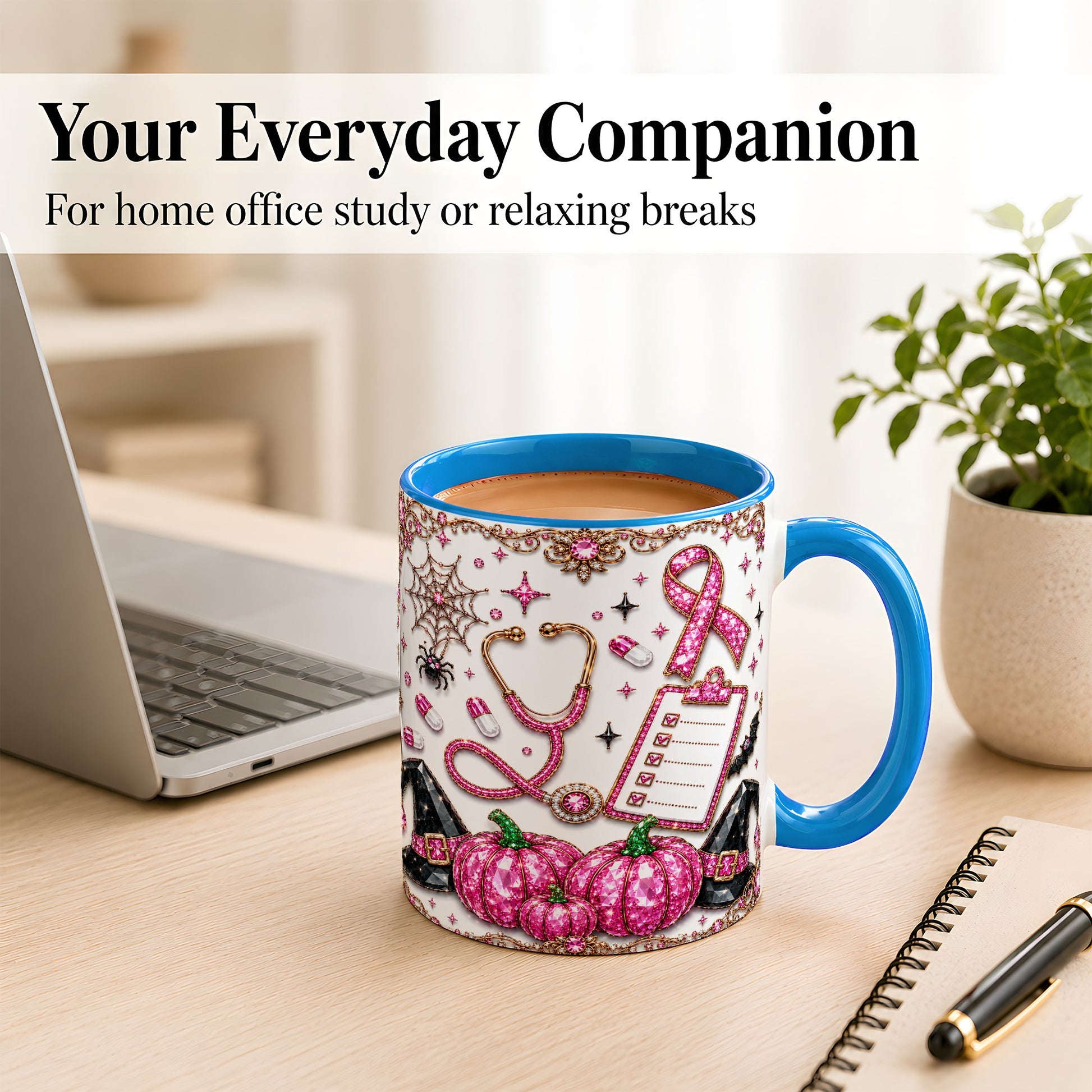 #pl[11oz|Blue] Medical Halloween Coffee Mug, Pink Ribbon Nurse Mug, Ceramic Cup