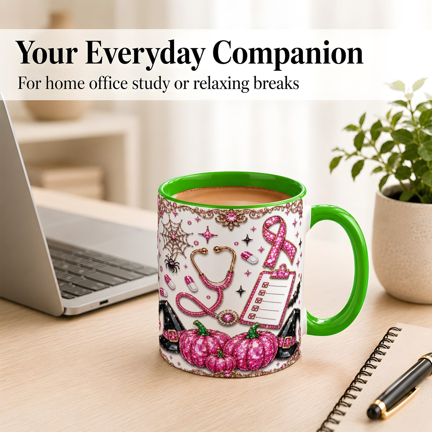 #pl[11oz|Green] Medical Halloween Coffee Mug, Pink Ribbon Nurse Mug, Ceramic Cup