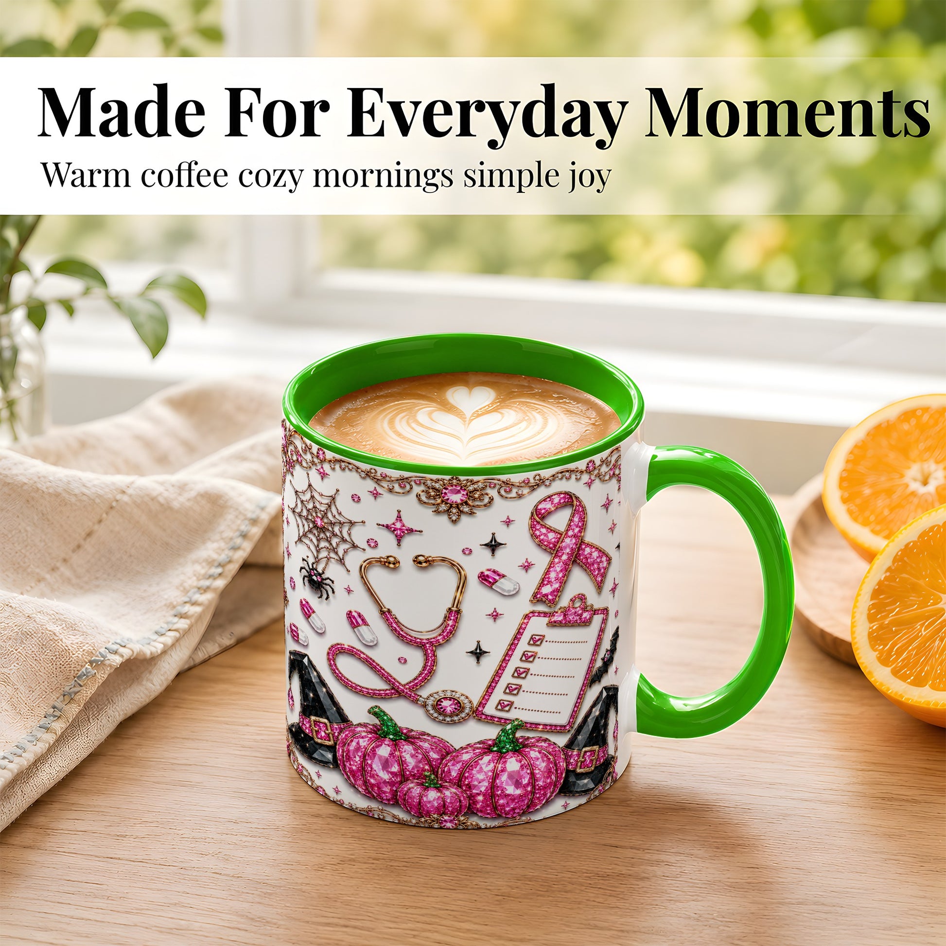 #pl[11oz|Green] Medical Halloween Coffee Mug, Pink Ribbon Nurse Mug, Ceramic Cup