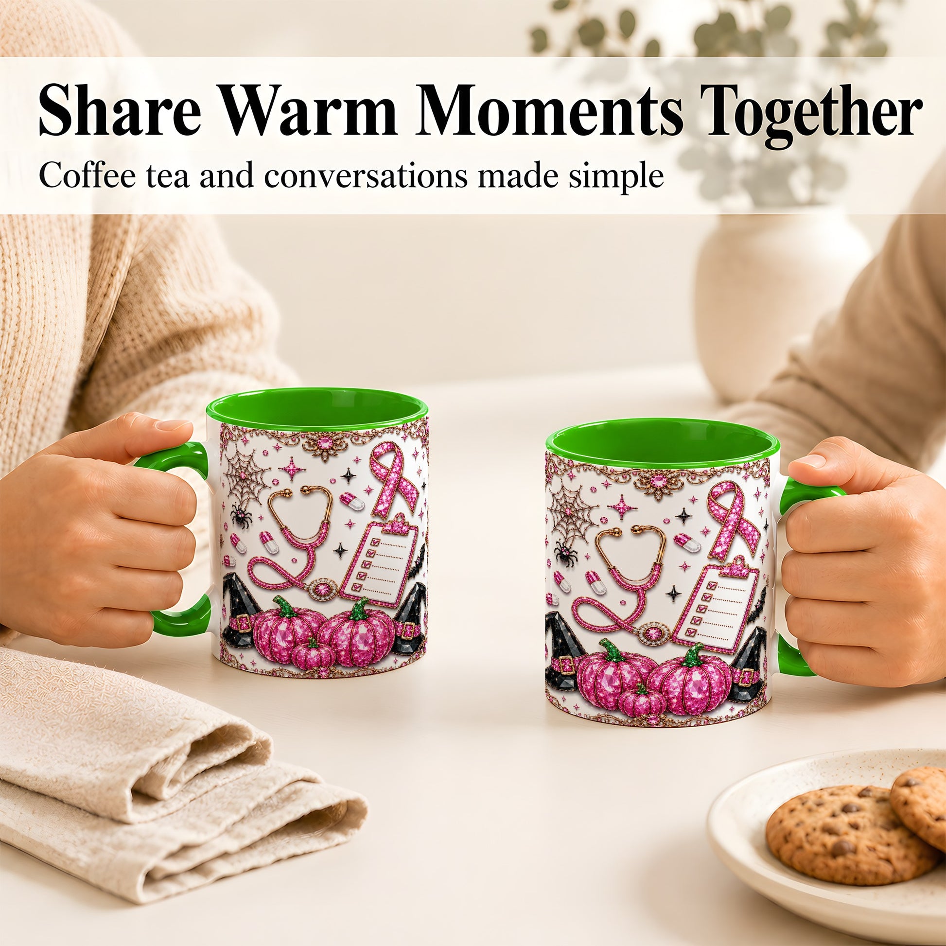 #pl[11oz|Green] Medical Halloween Coffee Mug, Pink Ribbon Nurse Mug, Ceramic Cup