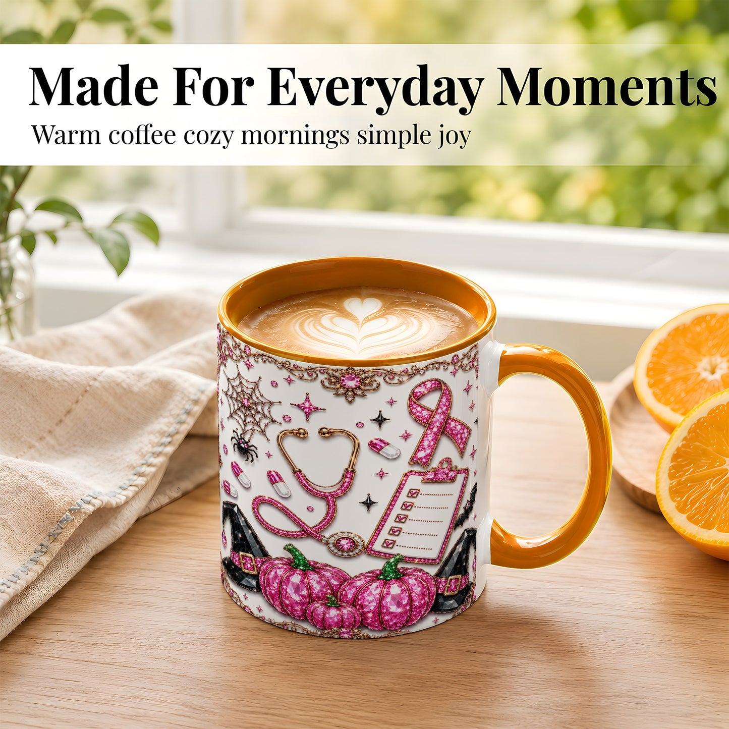 #pl[11oz|Orange] Medical Halloween Coffee Mug, Pink Ribbon Nurse Mug, Ceramic Cup