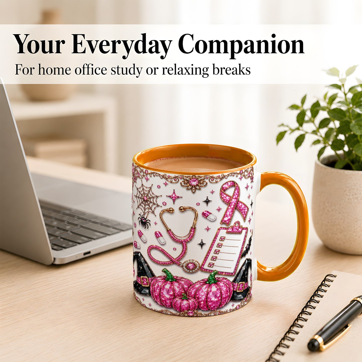 #pl[11oz|Orange] Medical Halloween Coffee Mug, Pink Ribbon Nurse Mug, Ceramic Cup