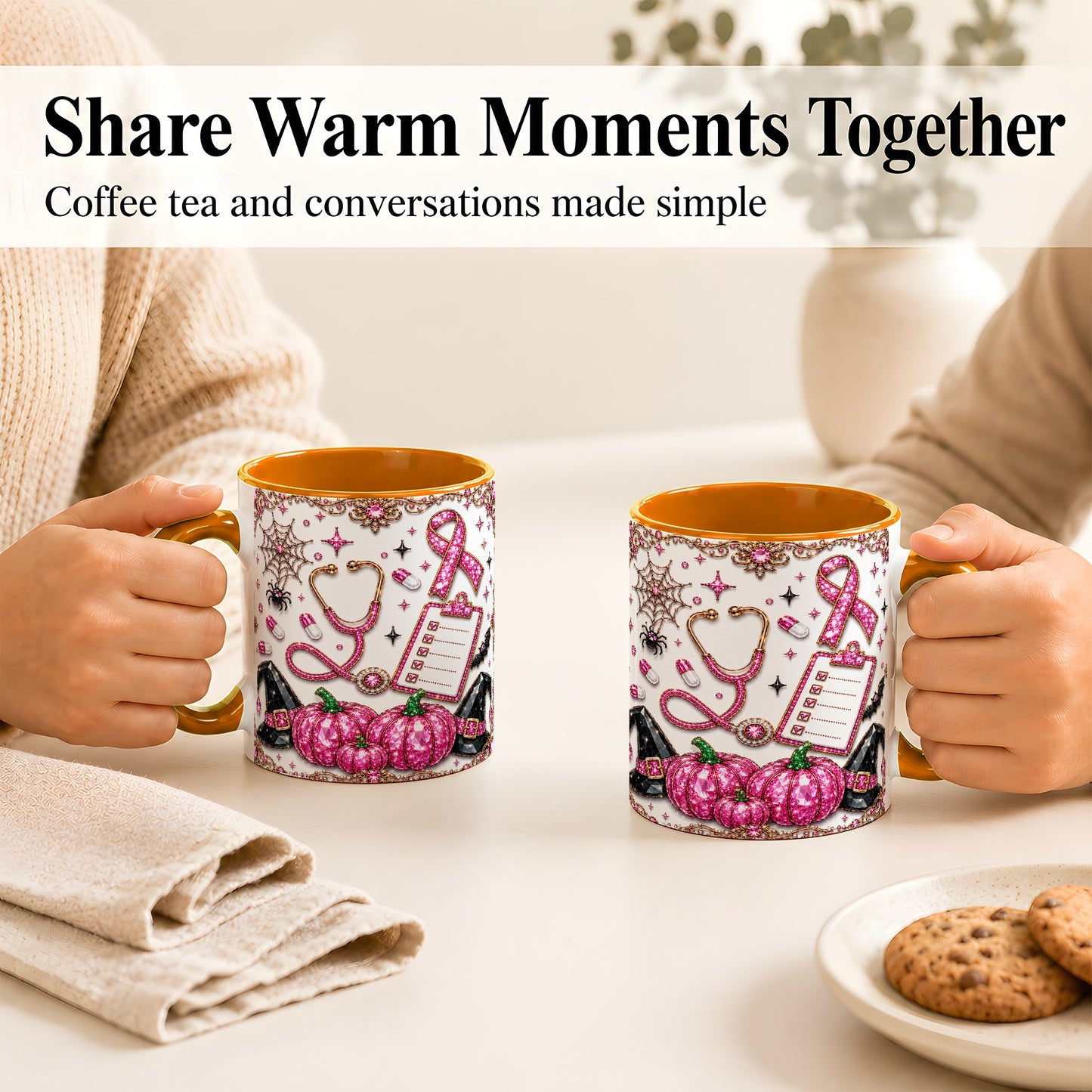 #pl[11oz|Orange] Medical Halloween Coffee Mug, Pink Ribbon Nurse Mug, Ceramic Cup