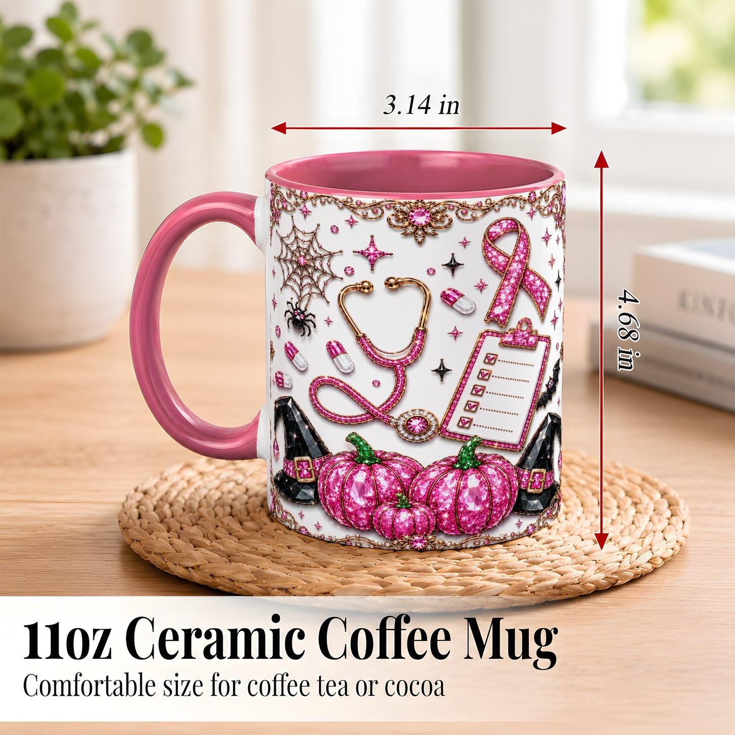#pl[11oz|Pink] Medical Halloween Coffee Mug, Pink Ribbon Nurse Mug, Ceramic Cup