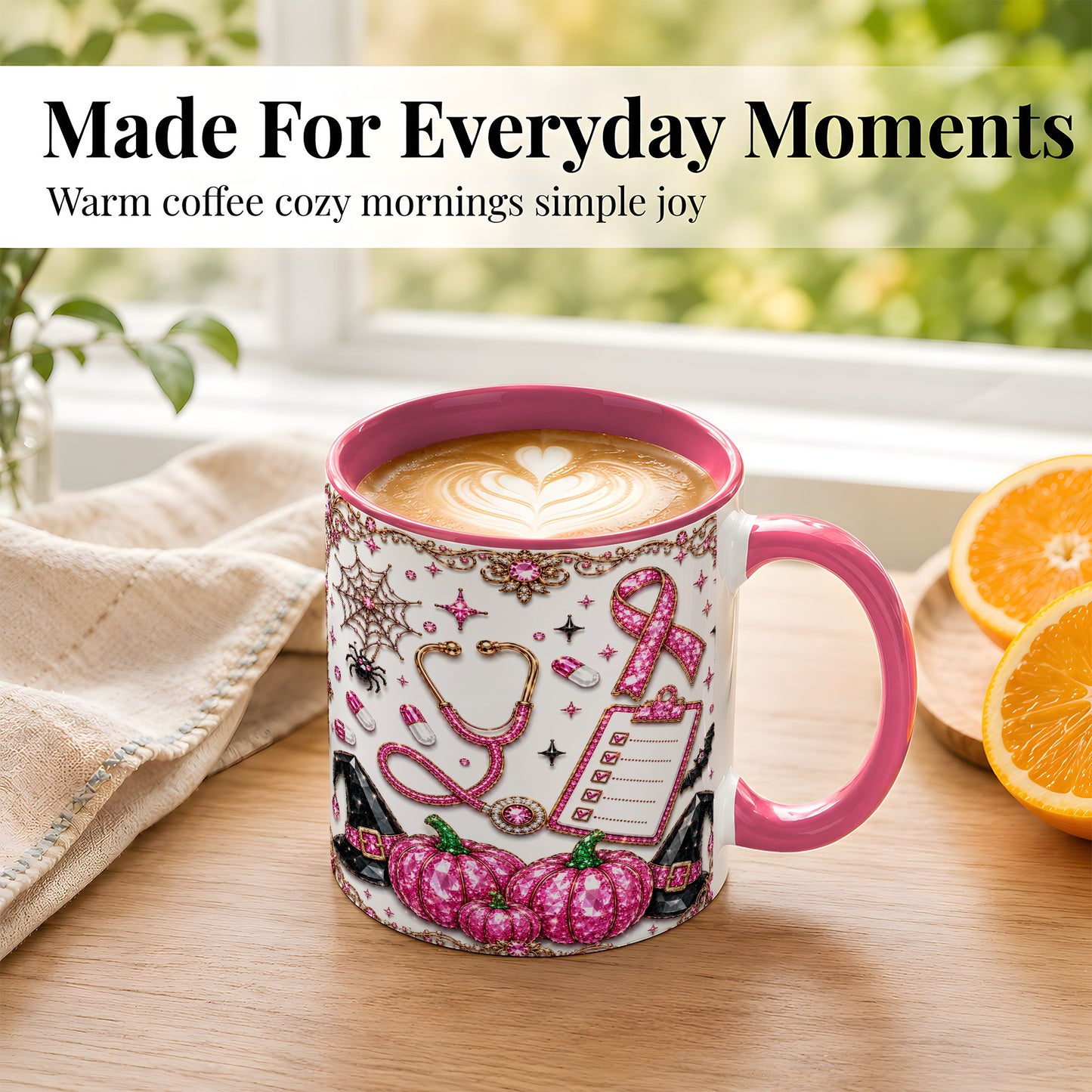 #pl[11oz|Pink] Medical Halloween Coffee Mug, Pink Ribbon Nurse Mug, Ceramic Cup